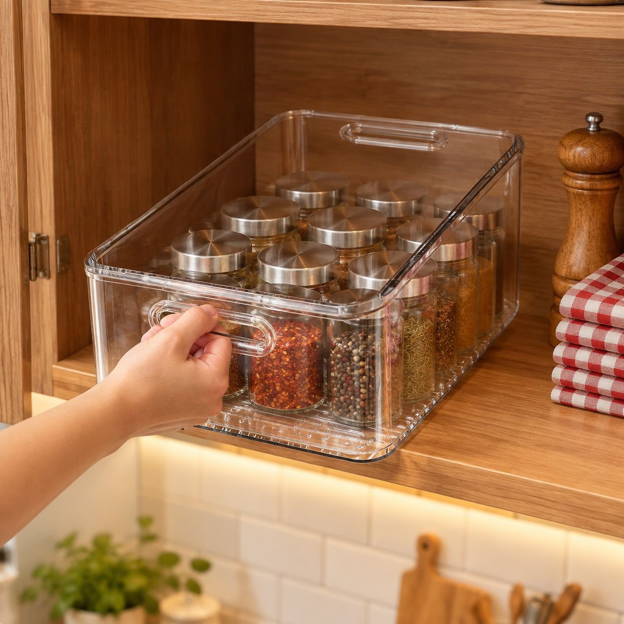 Caja organizadora de acrílico transparente para escritorio tamaño mediano para snacks