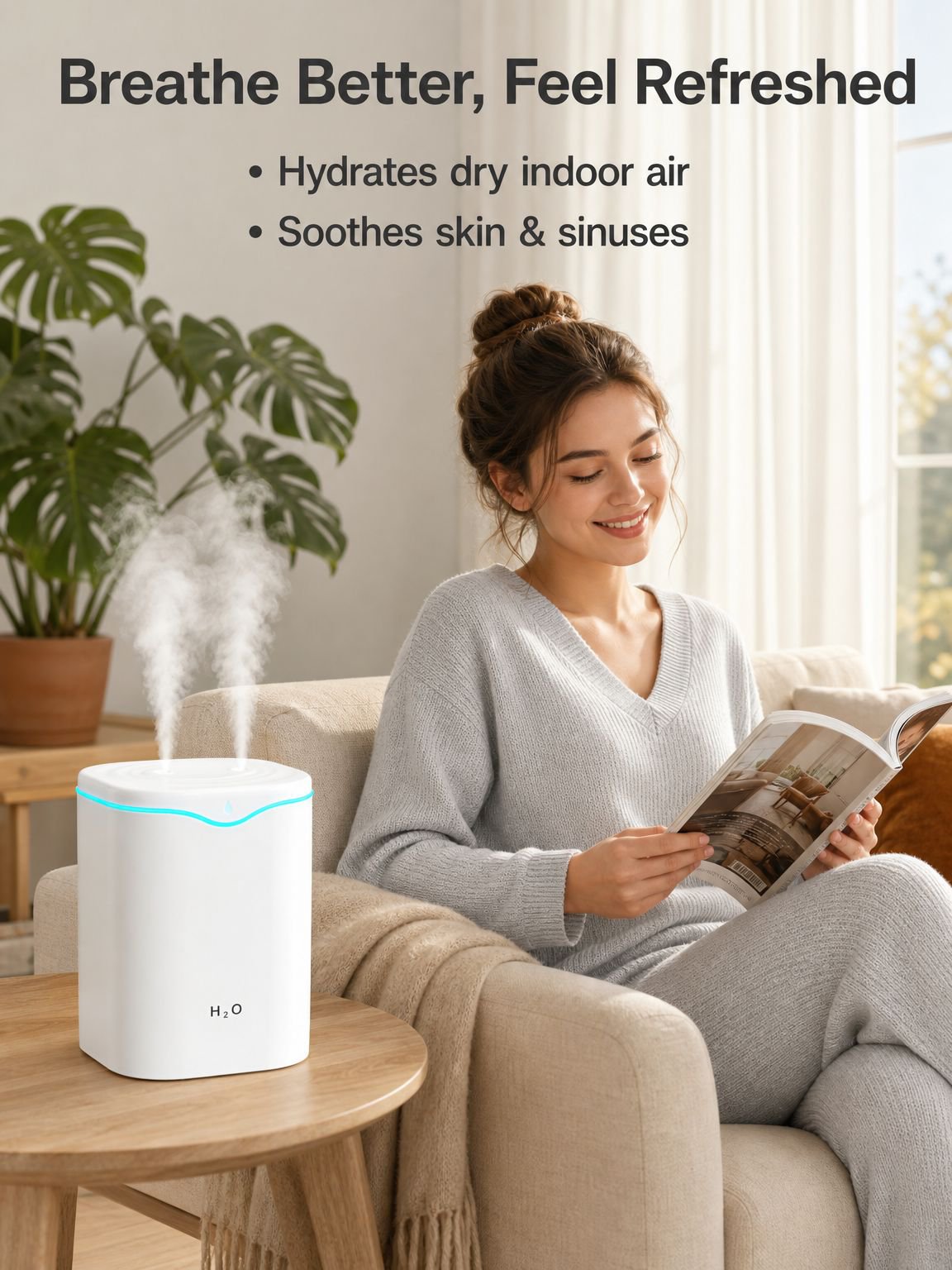 2L Dual Nozzle Silent Humidifier for Home and Office Desktop Air Humidification
