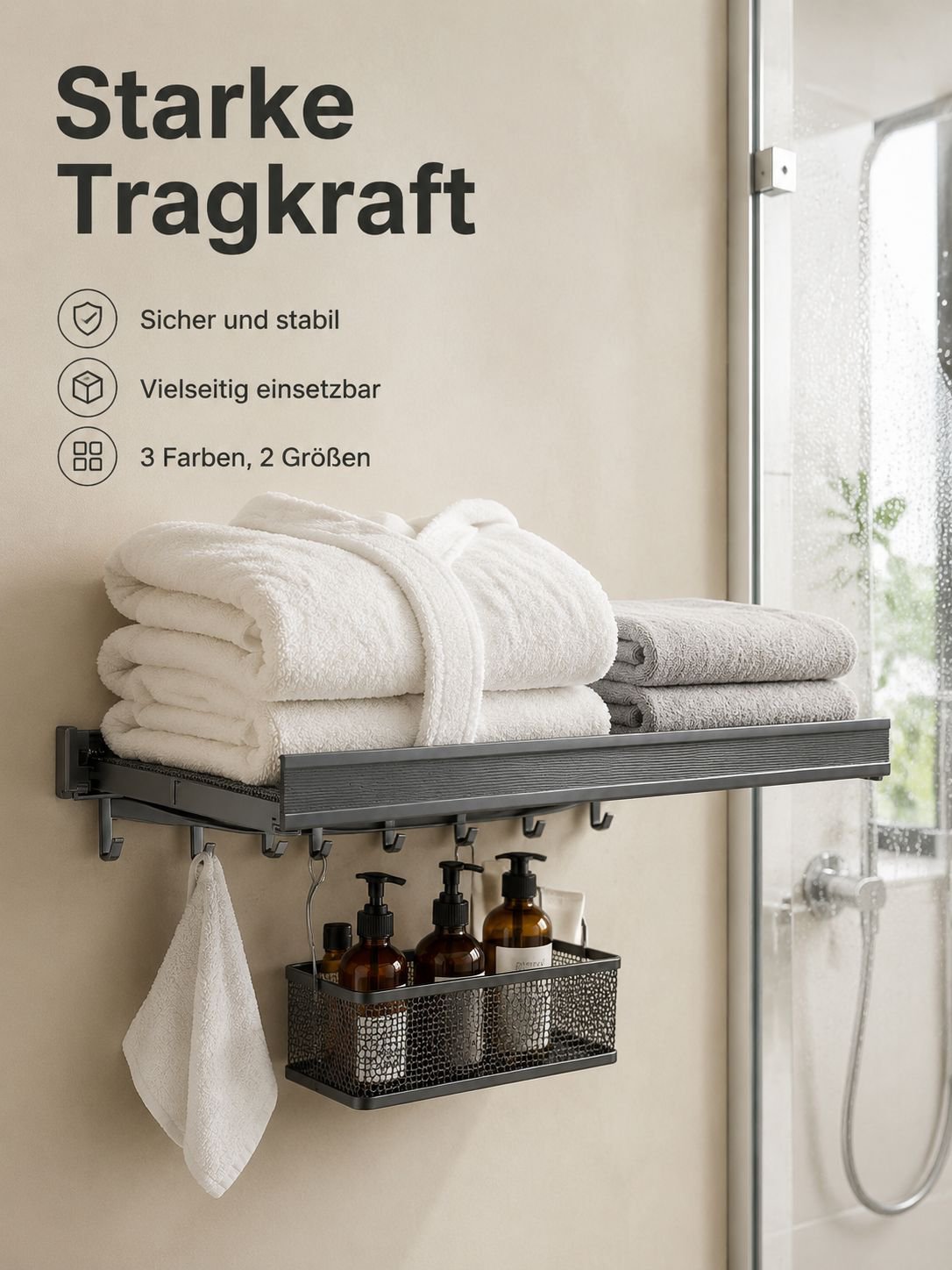 Badezimmerregal ohne Bohren – Unsichtbarer Aufbewahrungshalter für Kleidung und Handtücher