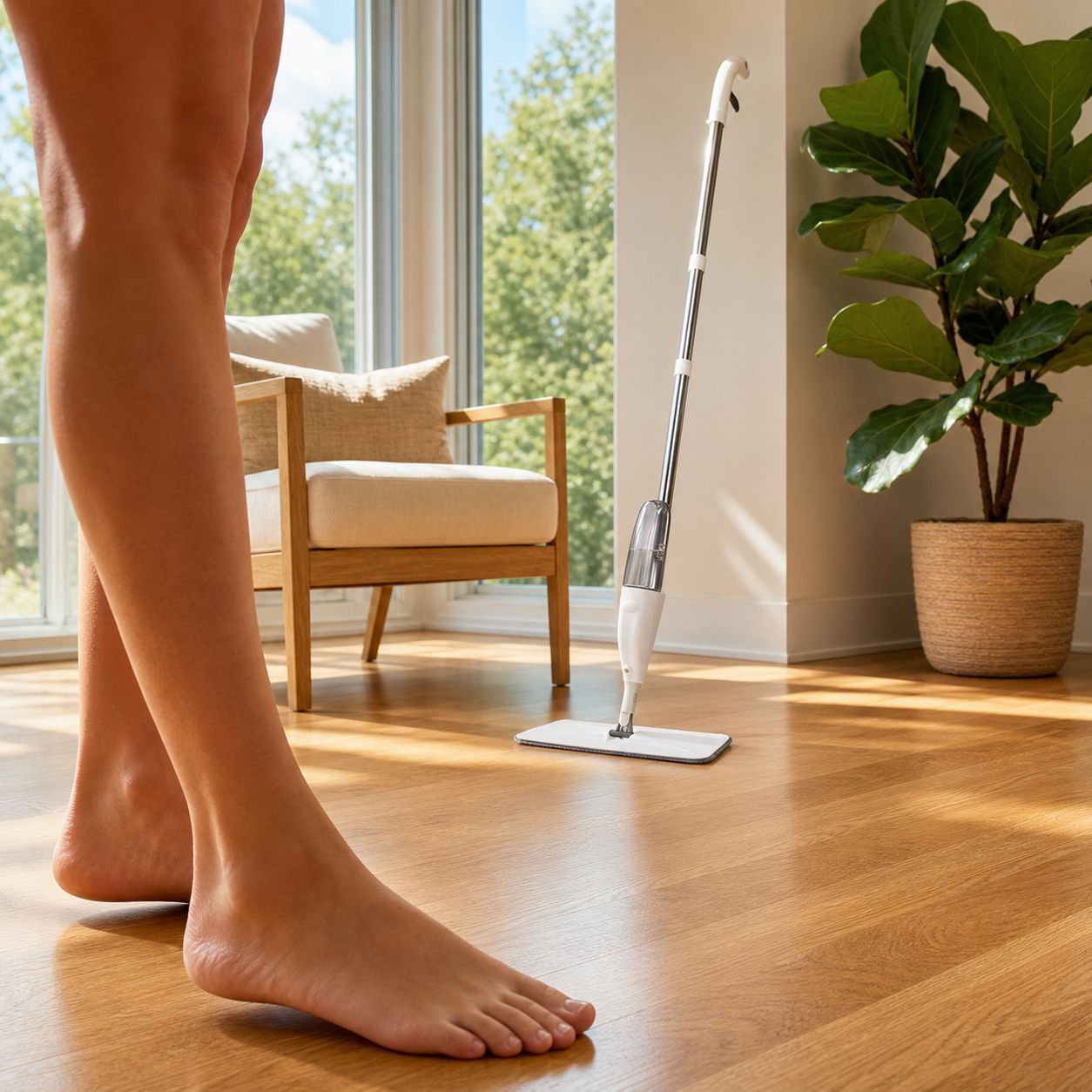 Hands-free mop with ergonomic handle design