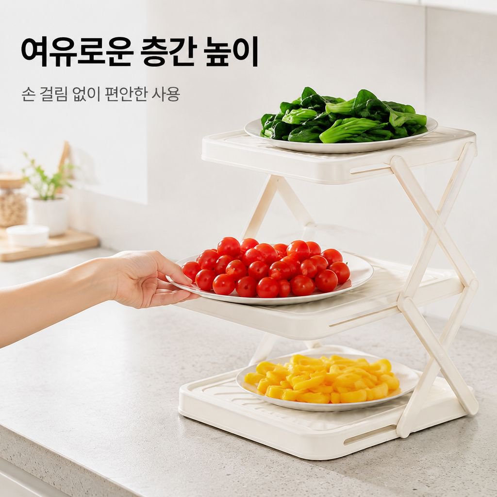 가정용 접이식 다층 조리대 주방 정리 선반 샤브샤브 파티용 휴대식 야채 선반