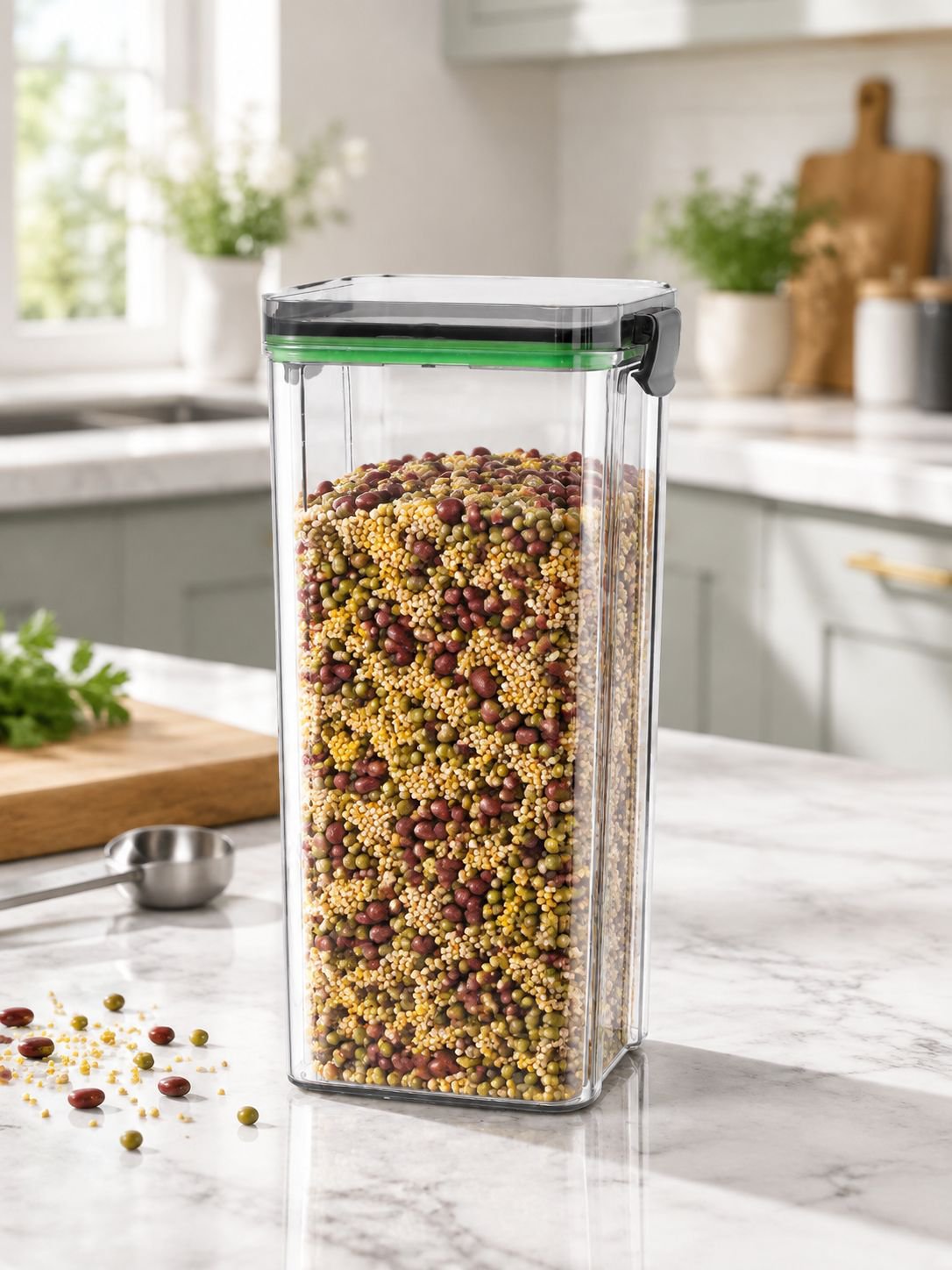 Airtight sealed food storage jars for kitchen organization