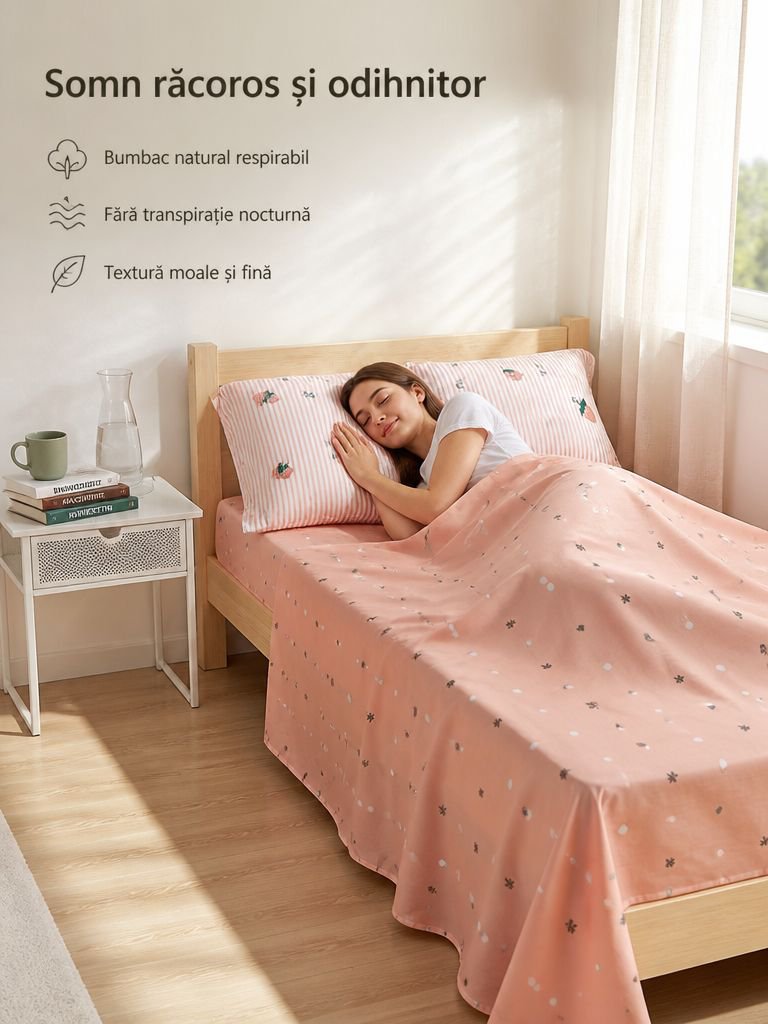 Set de 3 piese din bumbac pur pentru pat de cămin studențesc