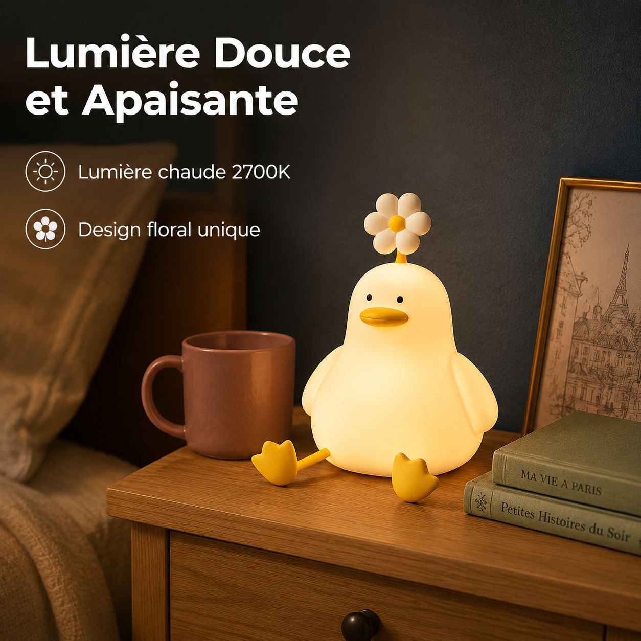 Canard fleur dormir avec petite veilleuse lit avec induction cadeau anniversaire enfant pat lampe jo
