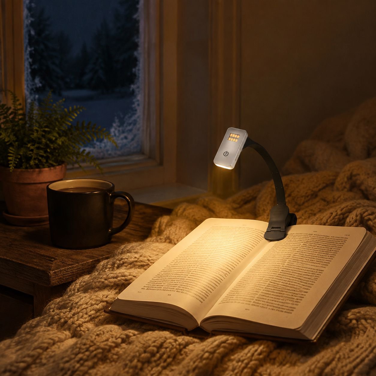 Rechargeable 8-LED Book Clip Lamp attached to a book