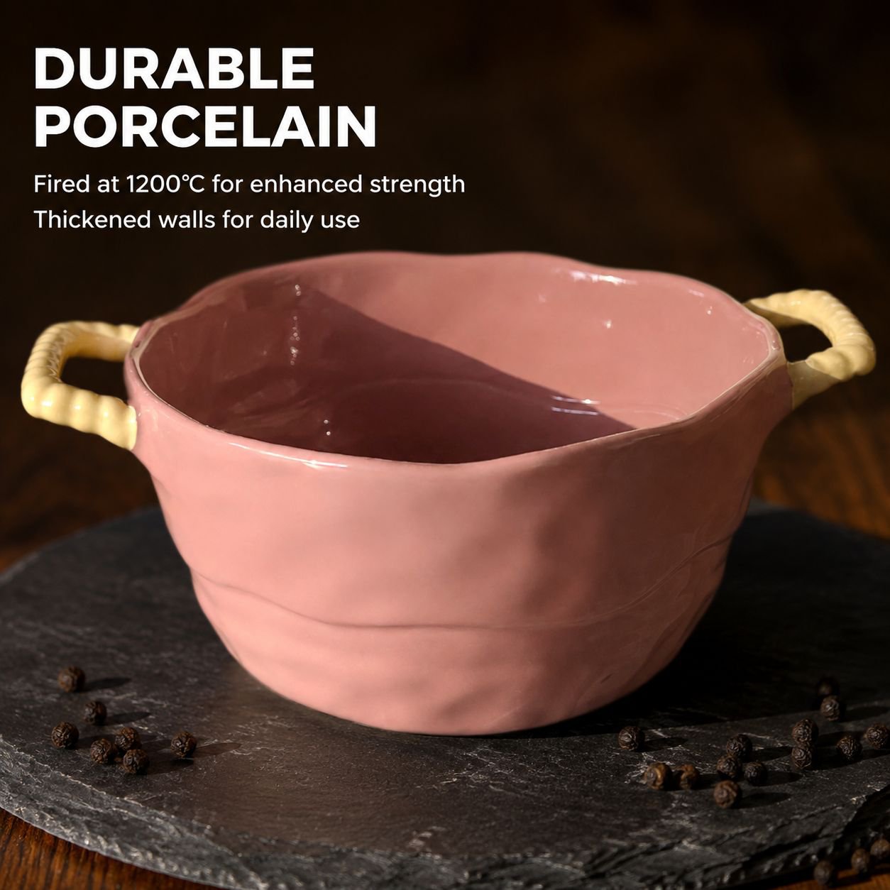 Large Ceramic Double-Handle Soup and Noodle Bowl