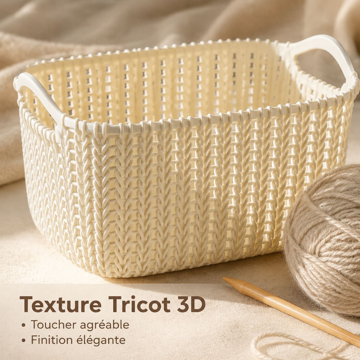 Panier de rangement de bureau en plastique effet rotin