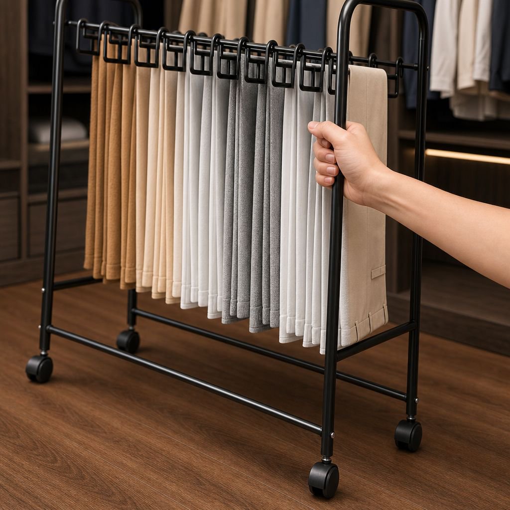 Iron Base Movable Pants Organizer Rack