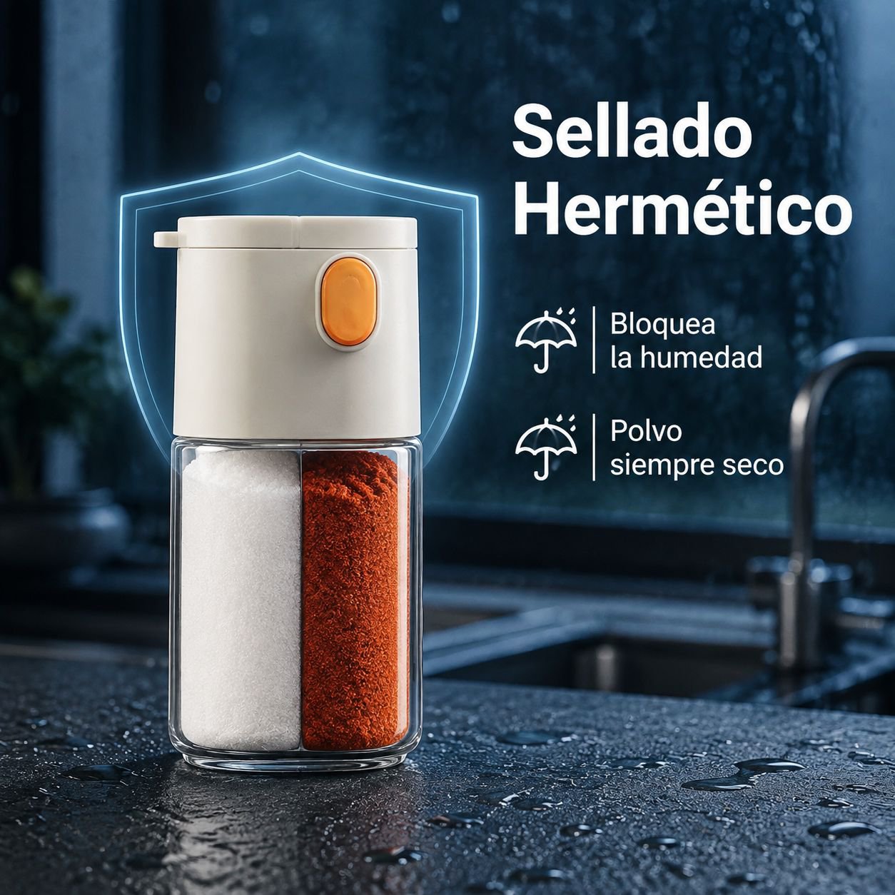 Bote dosificador doble de condimentos para cocina
