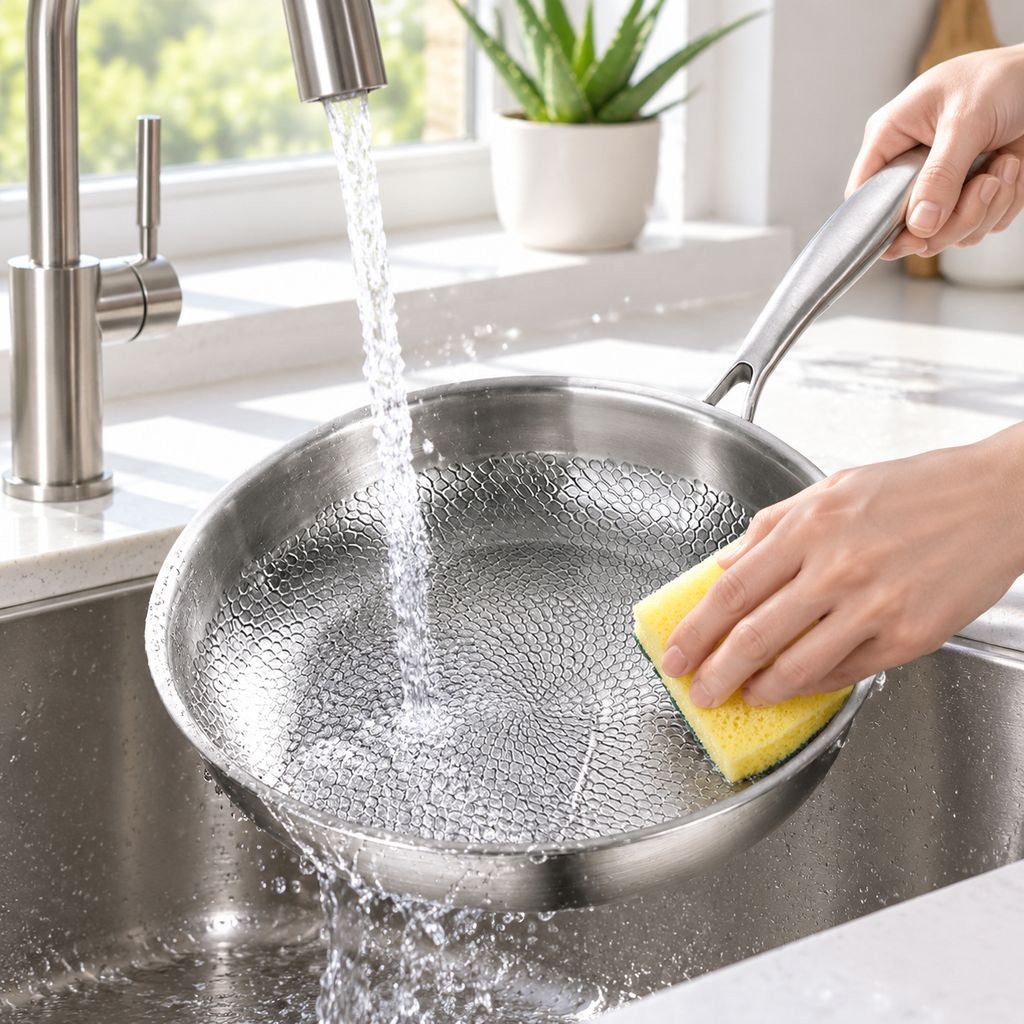 Uncoated frying pan with scratch-resistant surface