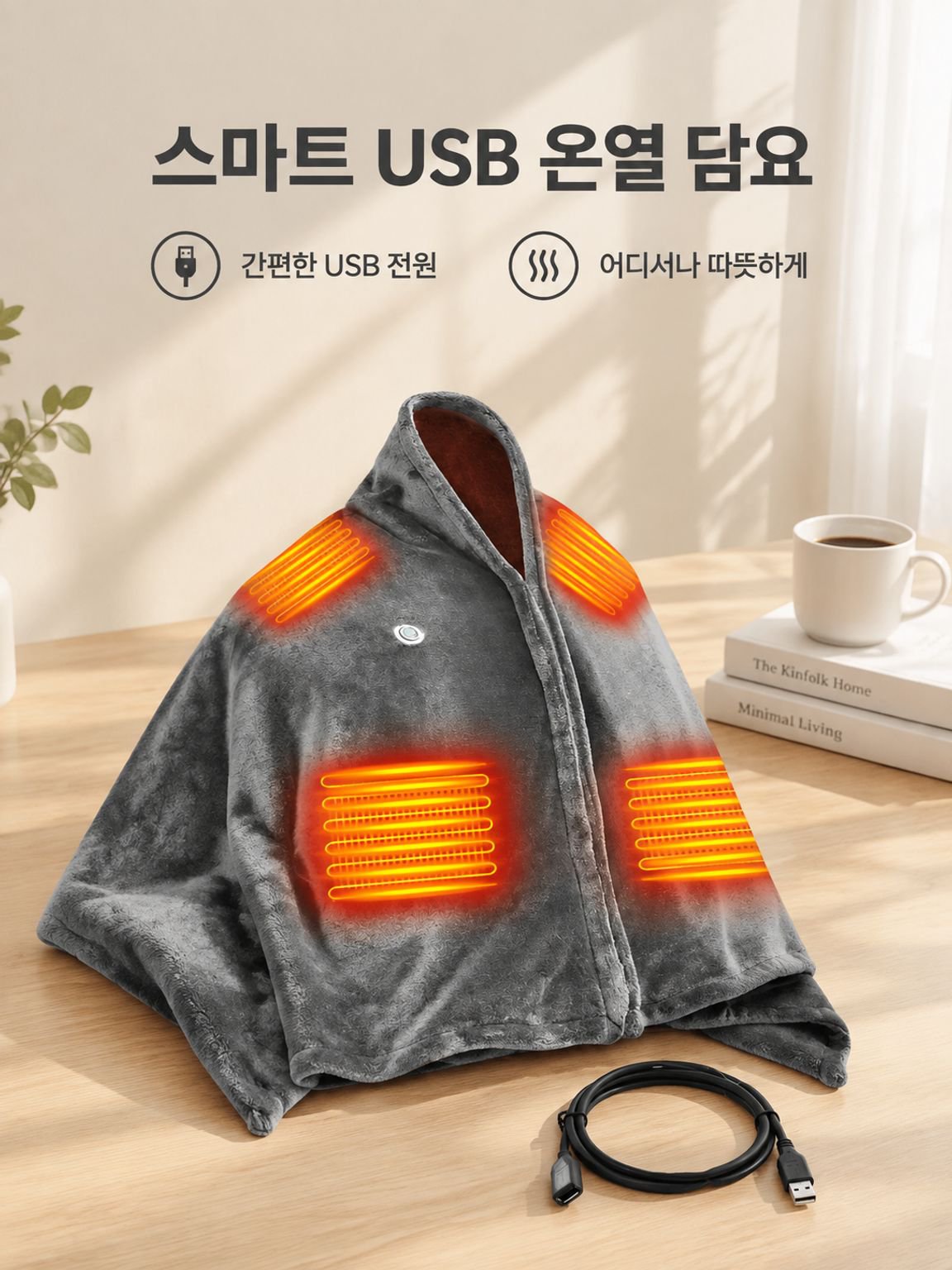 스마트 USB 발열 담요 5V, 사무실 점심 휴식용 보온 이불