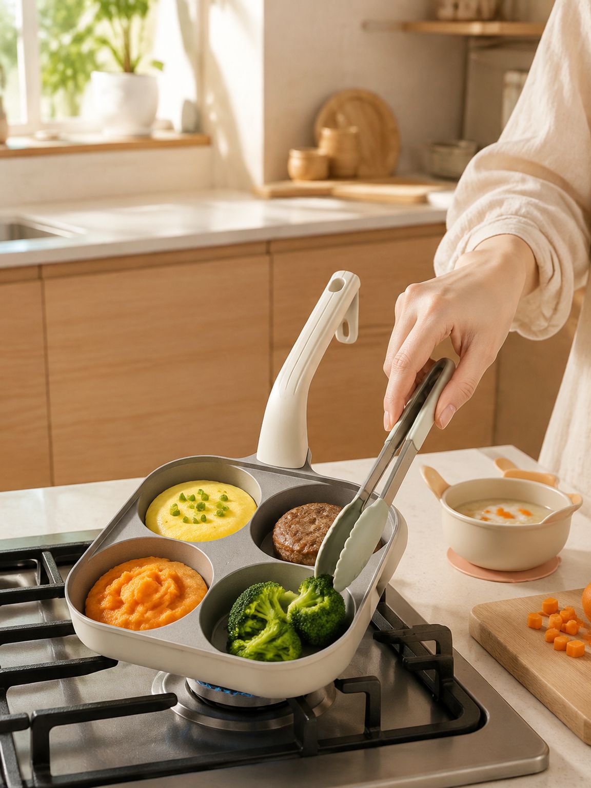 Vista superior de sartén para huevos con recubrimiento antiadherente