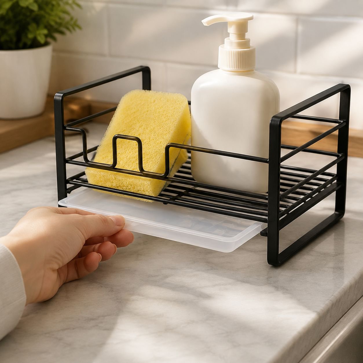 Multi-purpose kitchen sink iron drain storage rack holding soap and sponges