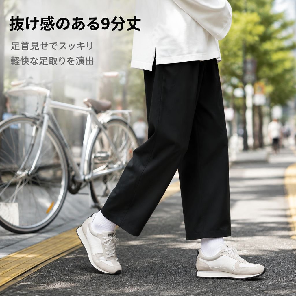 夏用メンズアイスシルクストレートパンツ、ルーズな九分丈パンツ、学生用無地ワイドパンツ