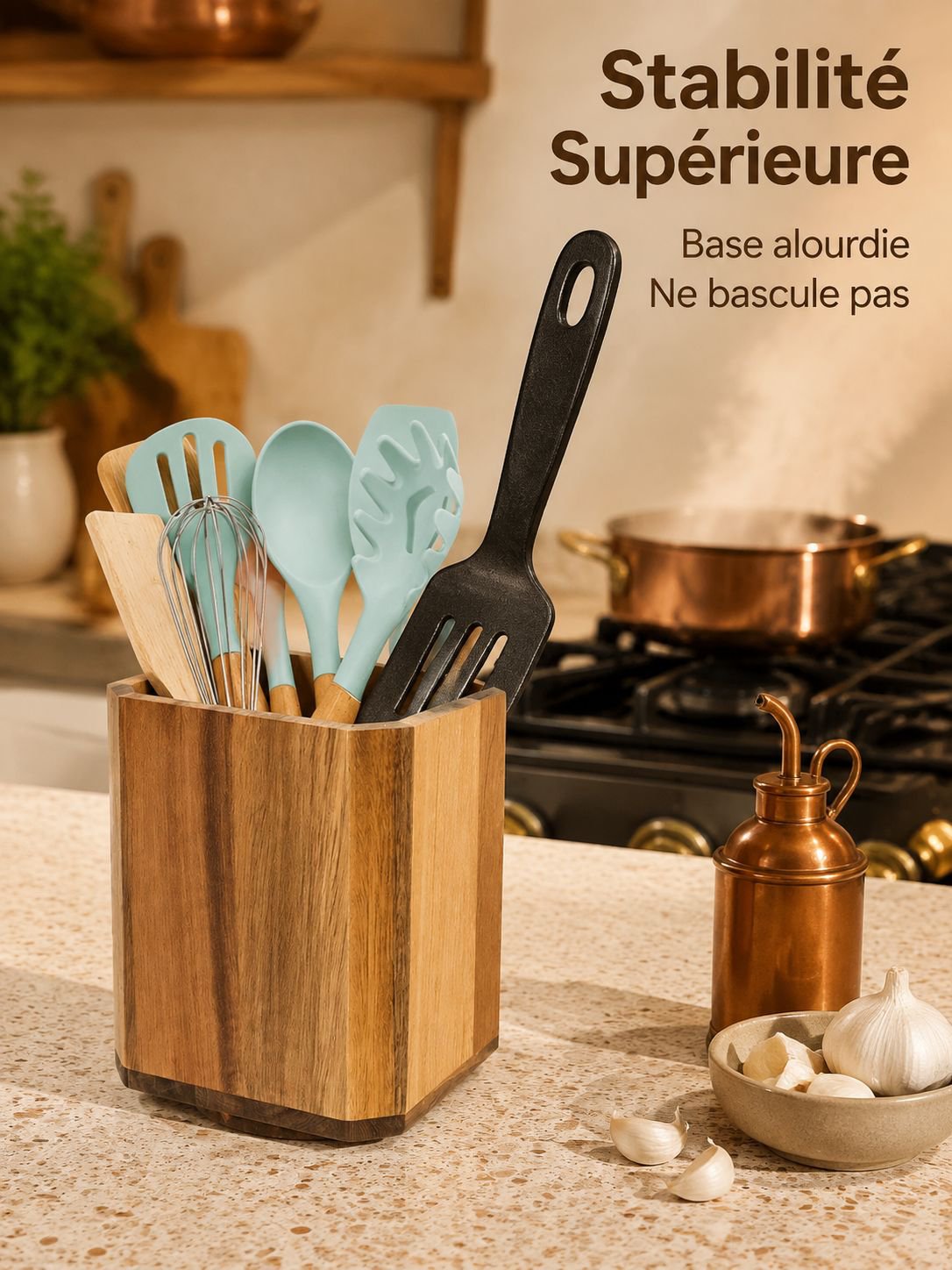 Acacia wood cutlery rack rotatable kitchen utensil storage box wooden tube chopstick cage pen holder