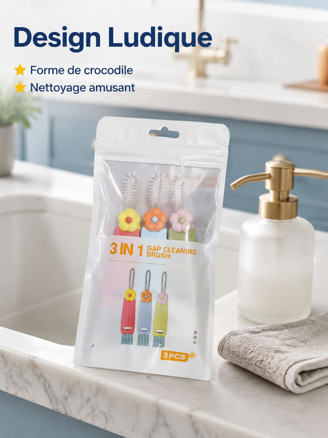 Brosse multifonction 3-en-1 pour couvercle de tasse, adaptée aux biberons et gobelets