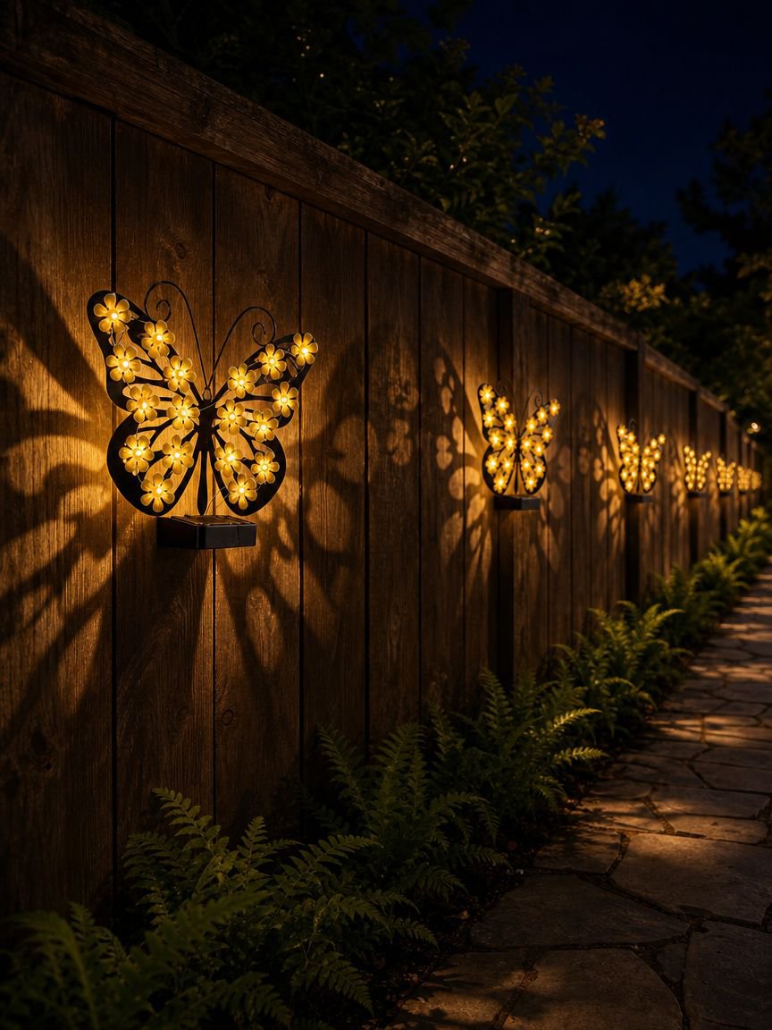 Charming butterfly-shaped solar wall light for backyard ambiance