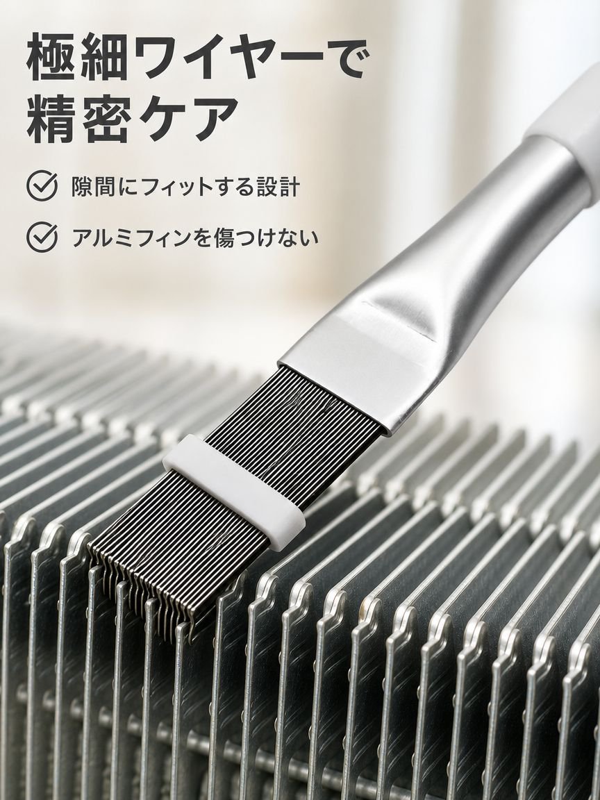 エアコンフィンを掃除する様子