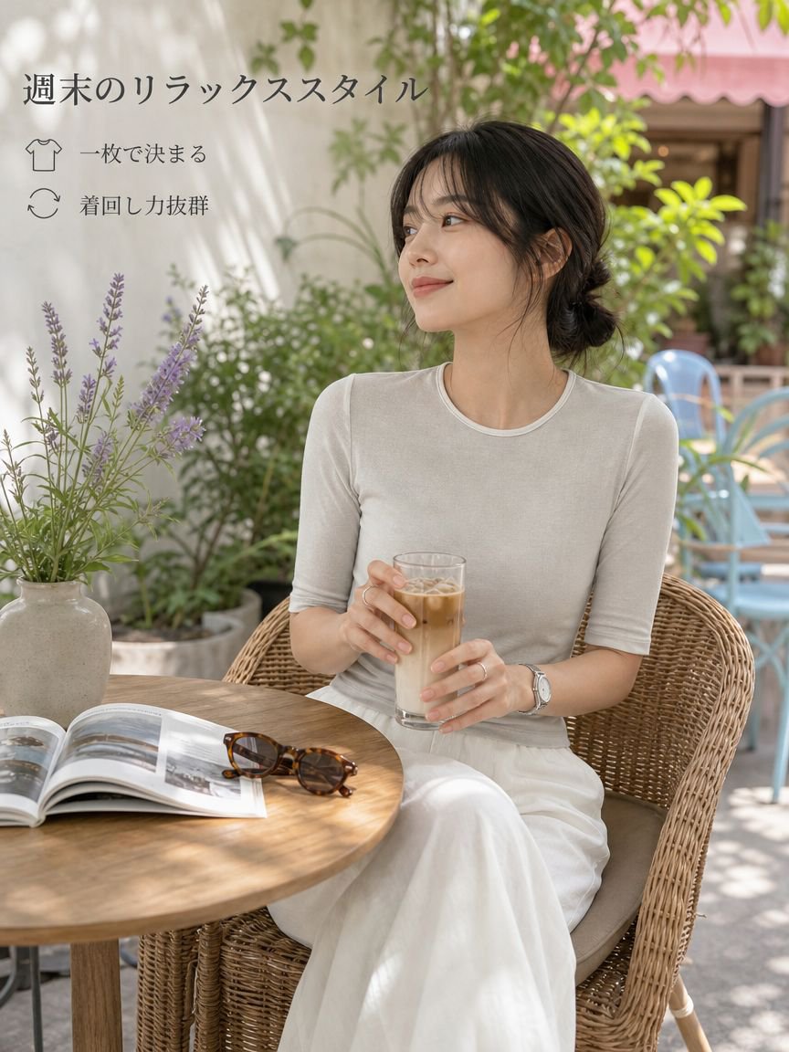 夏用レディース高弾力ソフトスリムTシャツ 通勤にも合わせやすいインナー