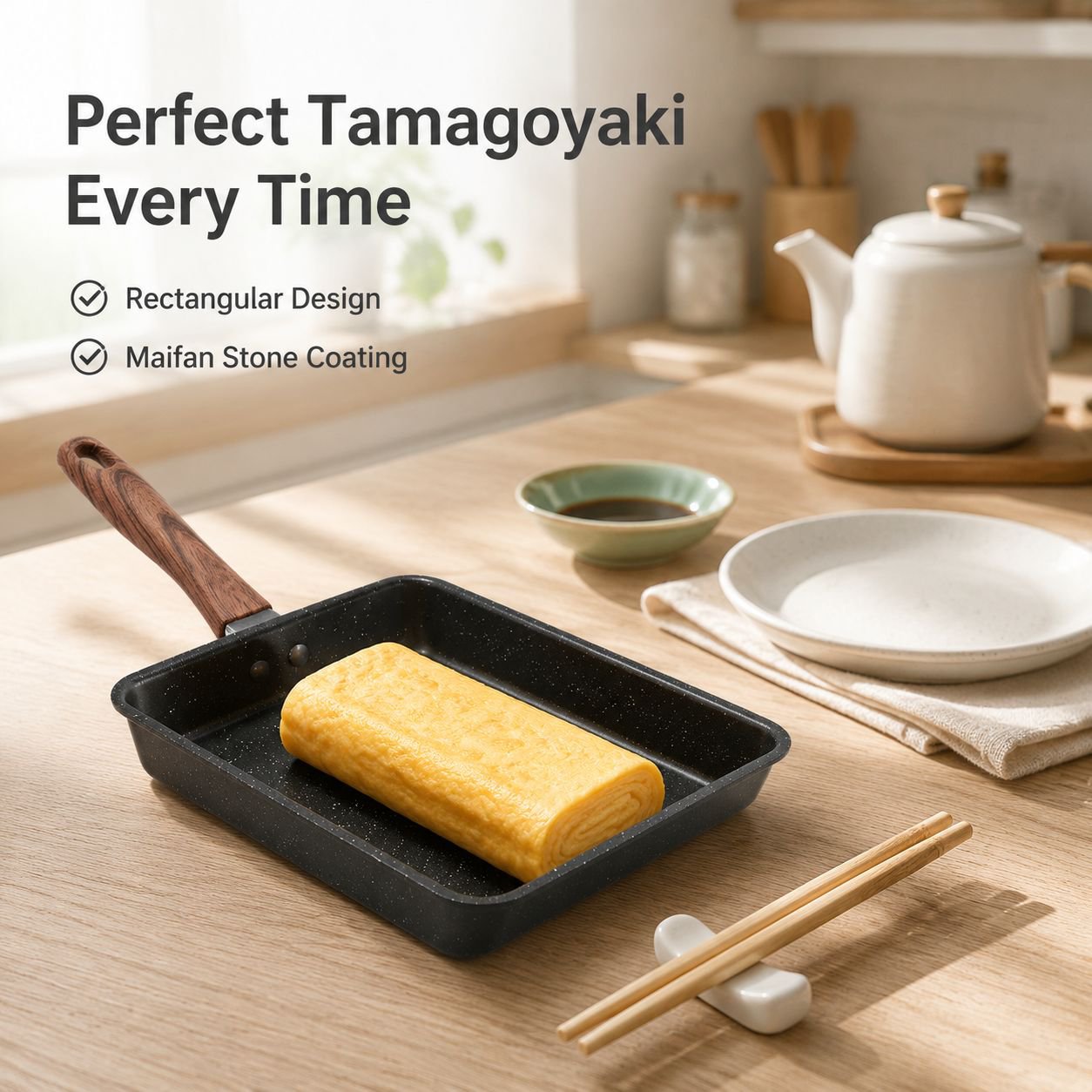 Anti-stick Rectangular Maifan Stone Omelette Pan