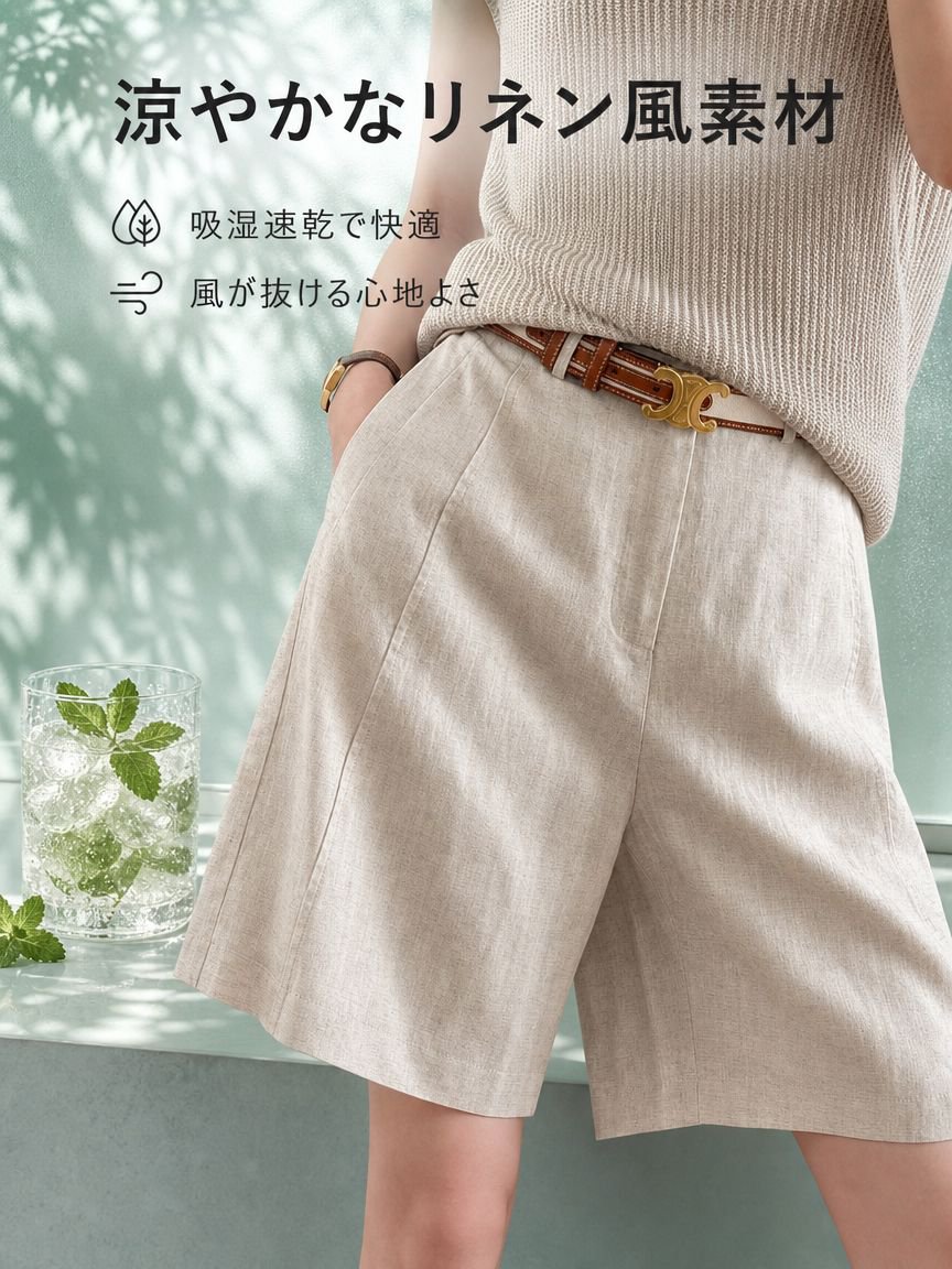 夏用レディーススリム快適ストレートショートパンツ