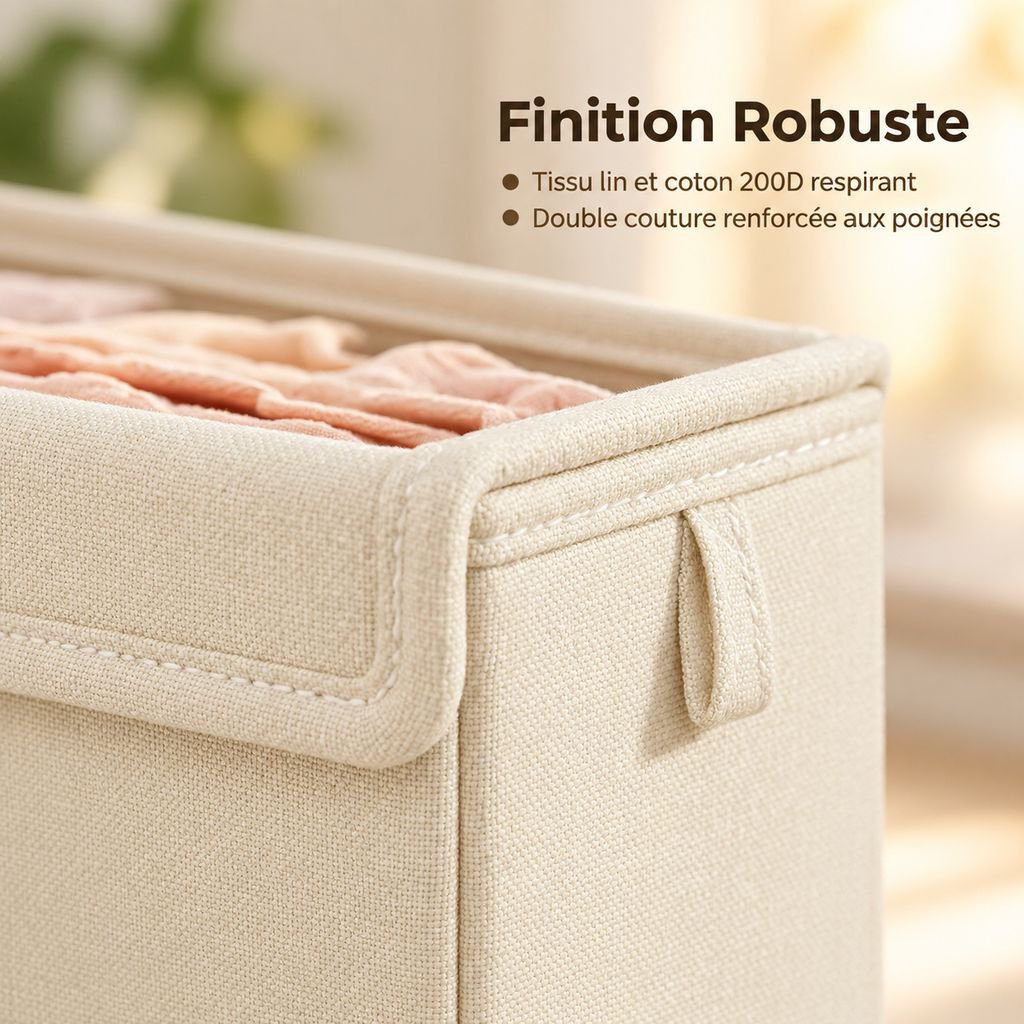 Boîte de Rangement Pliable en Coton et Lin Panier Tissu pour Jouets et Vêtements