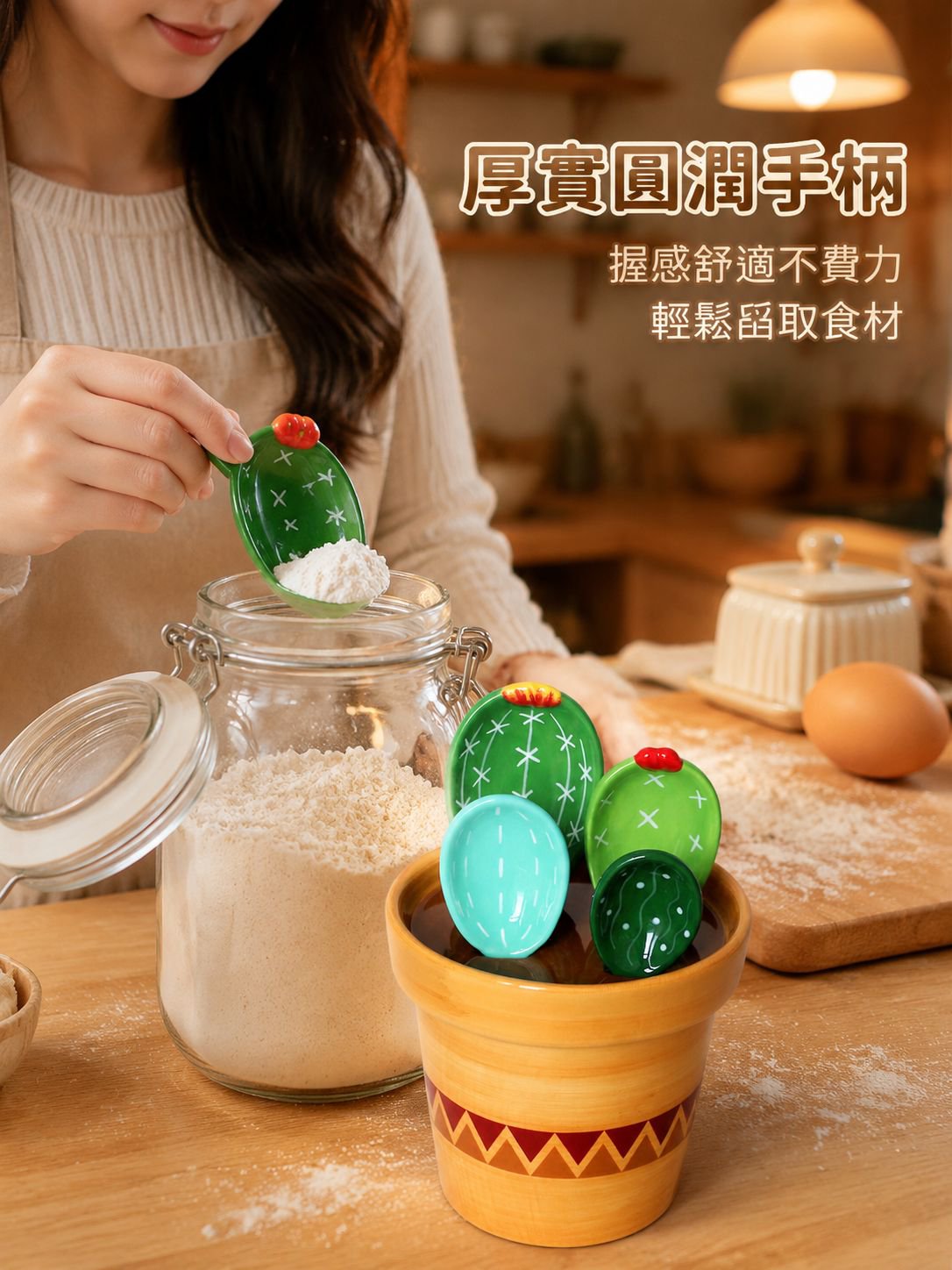 創意仙人掌陶瓷量勺