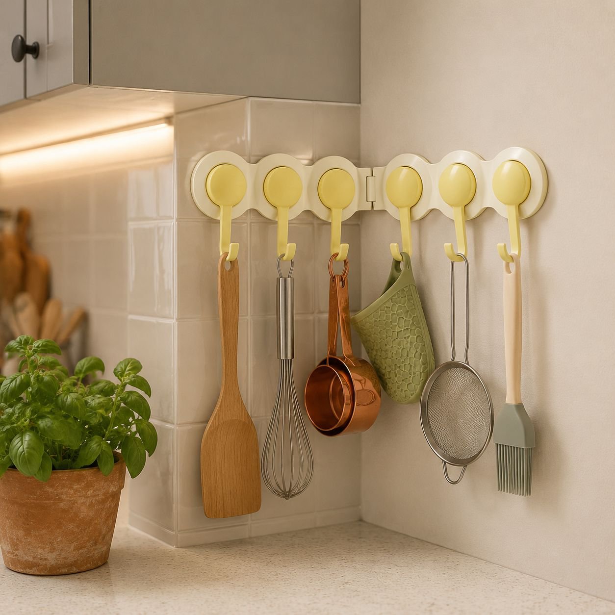 Multipurpose wall-mounted rack in bathroom
