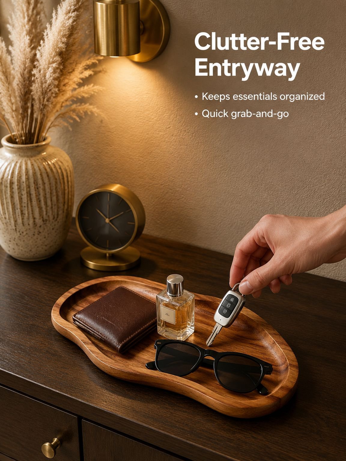 Acacia wood serving tray on a dining table