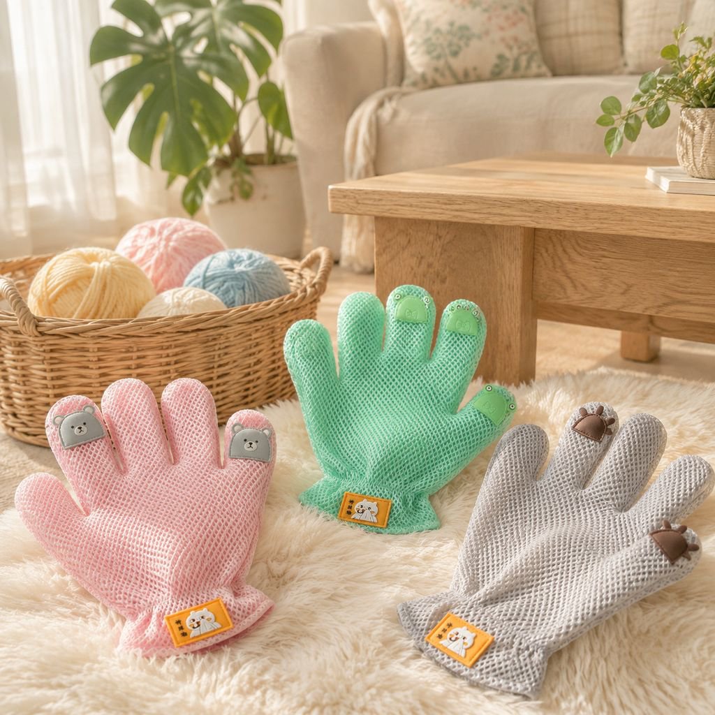 Cat petting gloves, cat hair removal brush, dog bathing