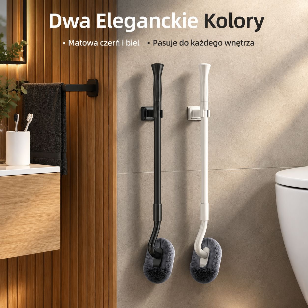 Szczotka toaletowa ścienna w kształcie litery S, z regulowaną długością