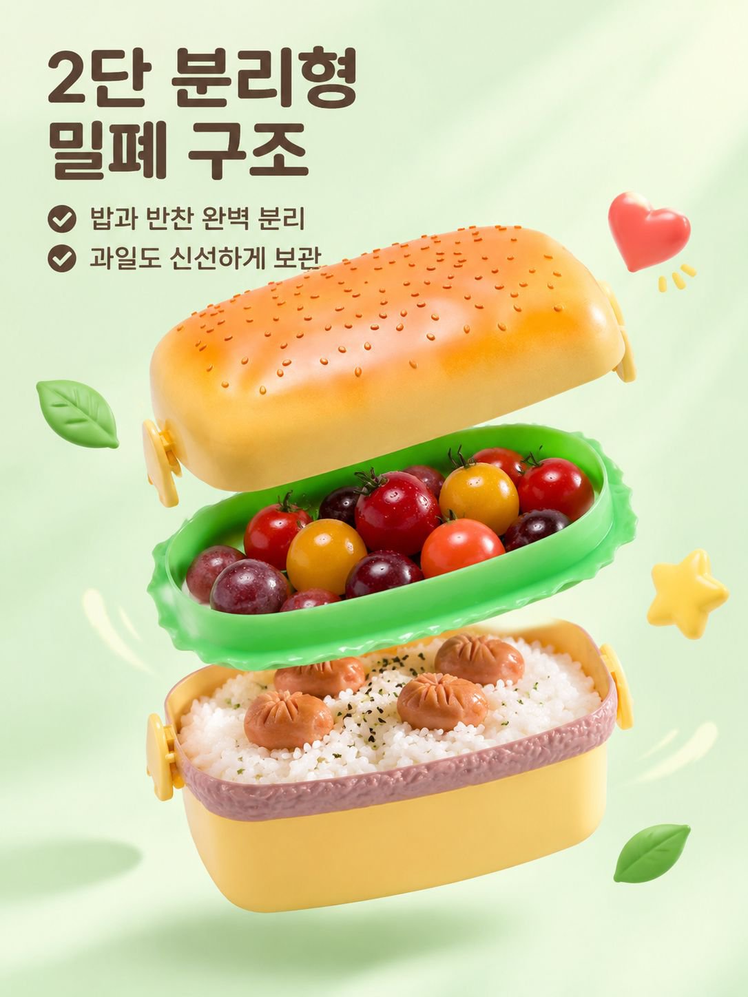 다기능 귀여운 햄버거 도시락 학생 휴대용 도시락 과일함