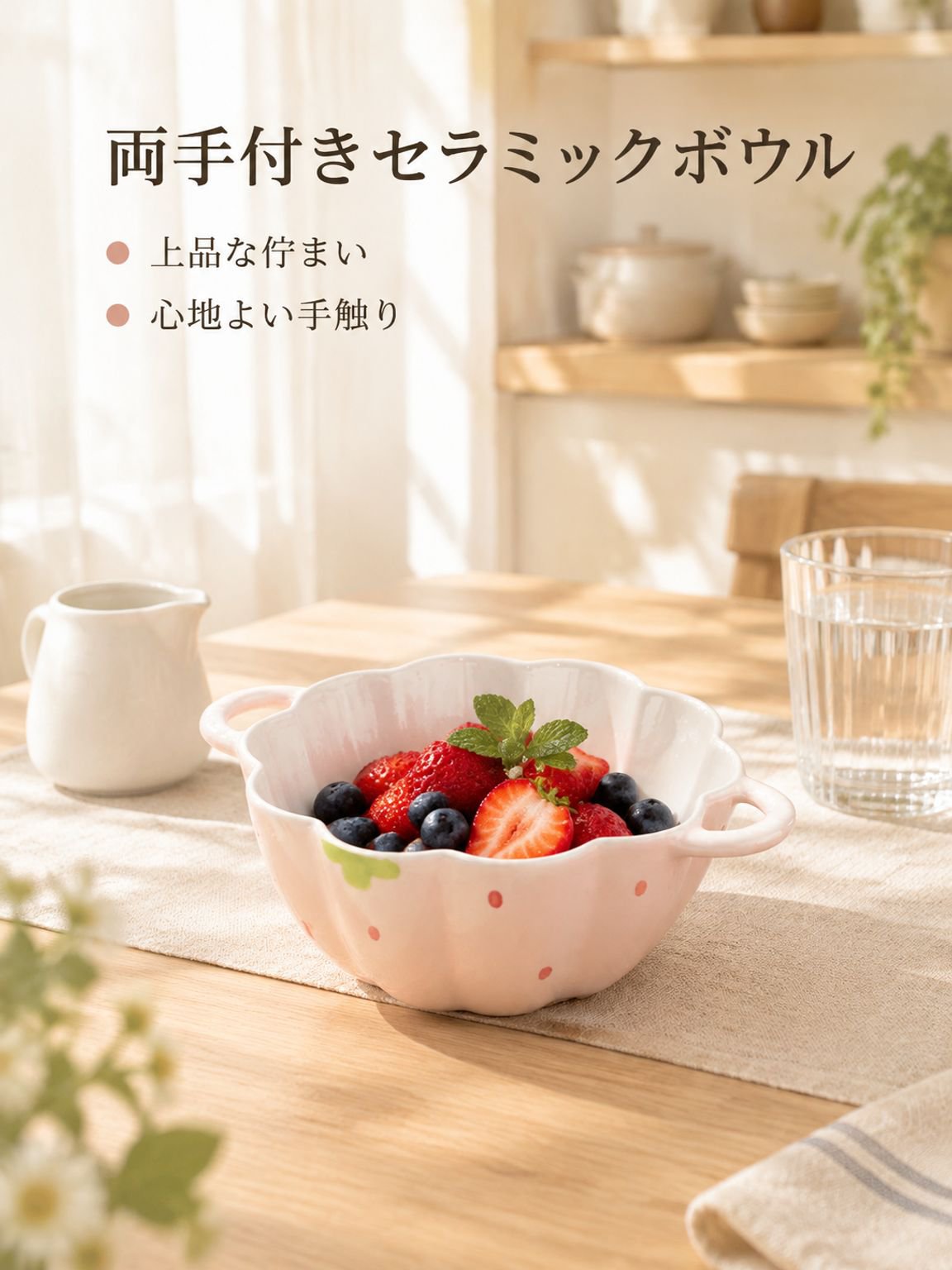 両手付き陶磁器ボウル