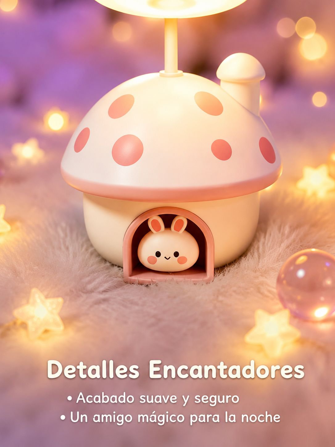 Lámpara de escritorio mini conejo casa de hongo recargable por USB multifuncional para lectura