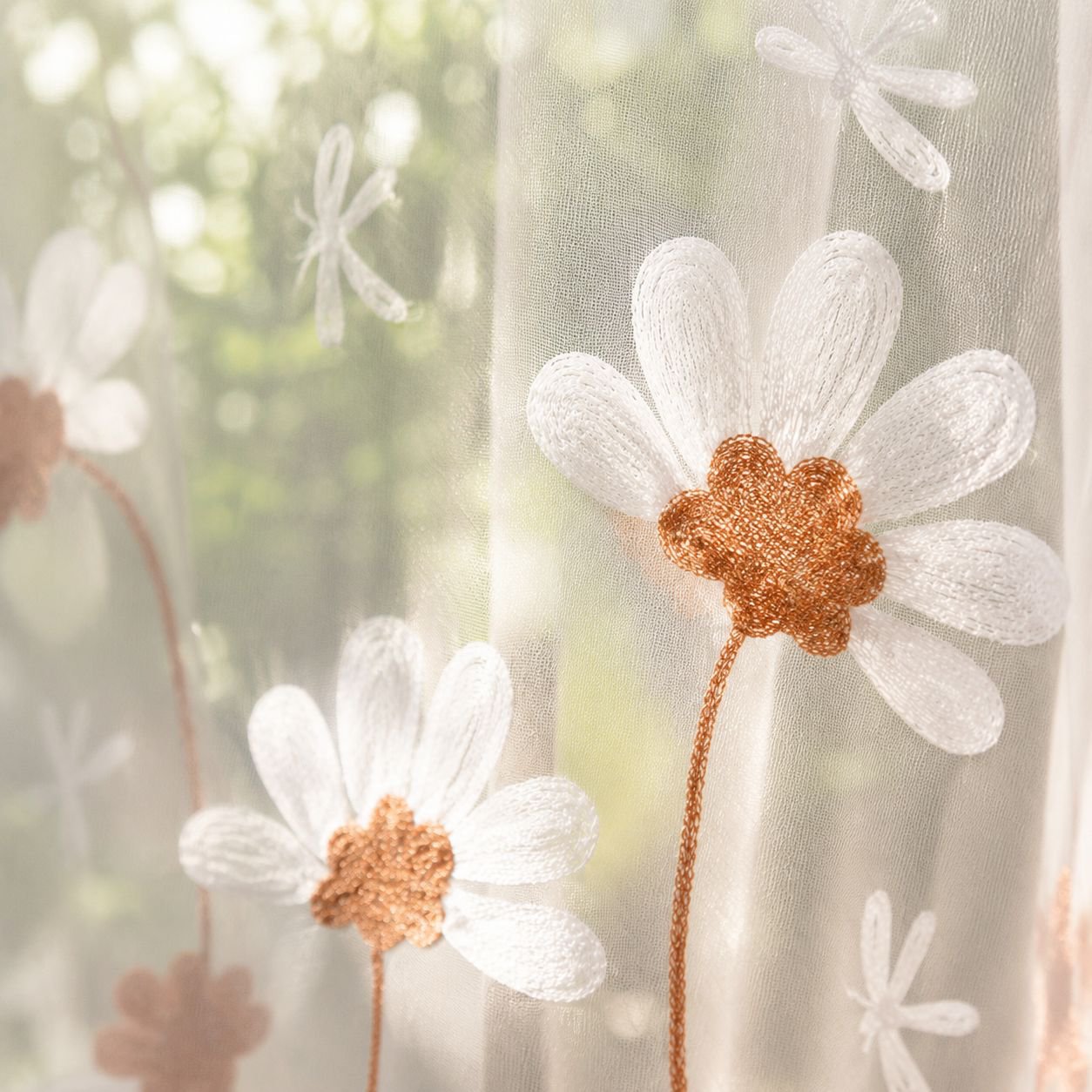 Window screen with chrysanthemum embroidery, simple and transparent modern fabric, suitable for livi