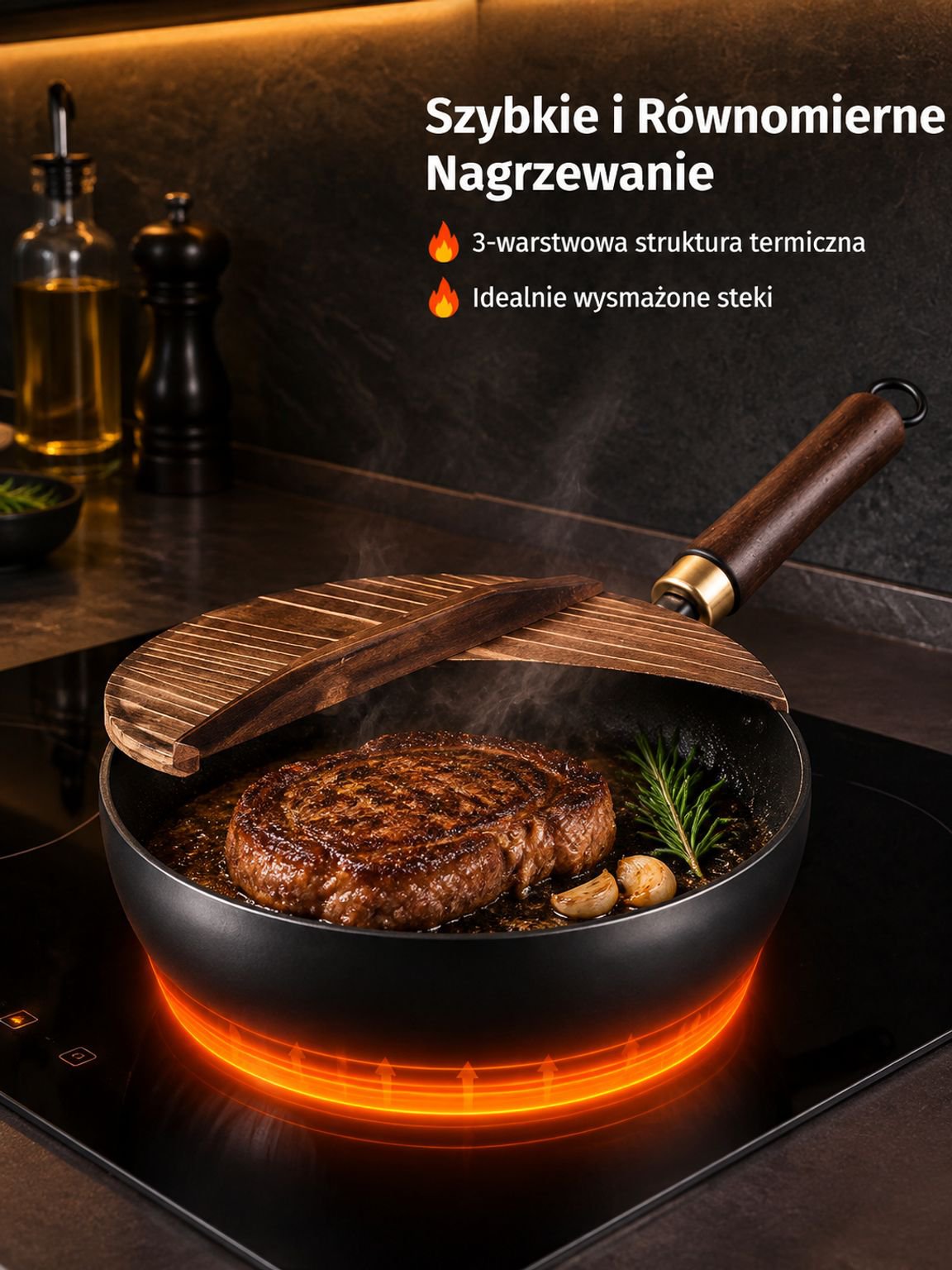 Patelnia nieprzywierająca, wyprodukowana w Japonii, z niemieckim certyfikatem zdrowotnym.