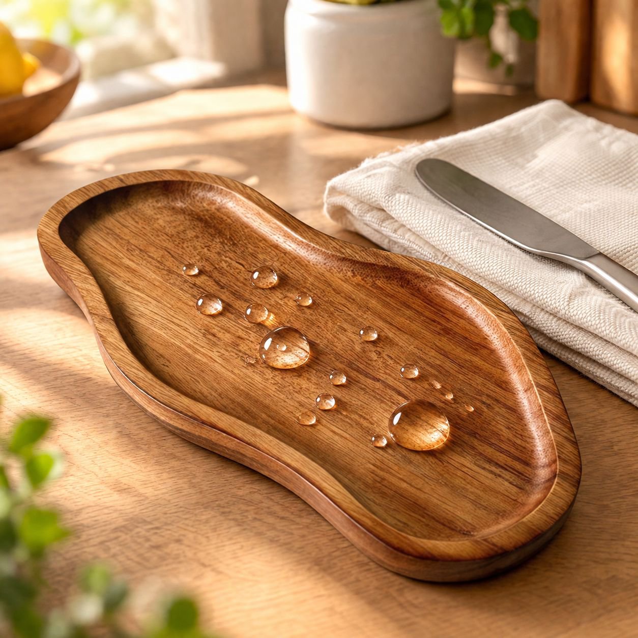 Handcrafted peanut-shaped wooden platter