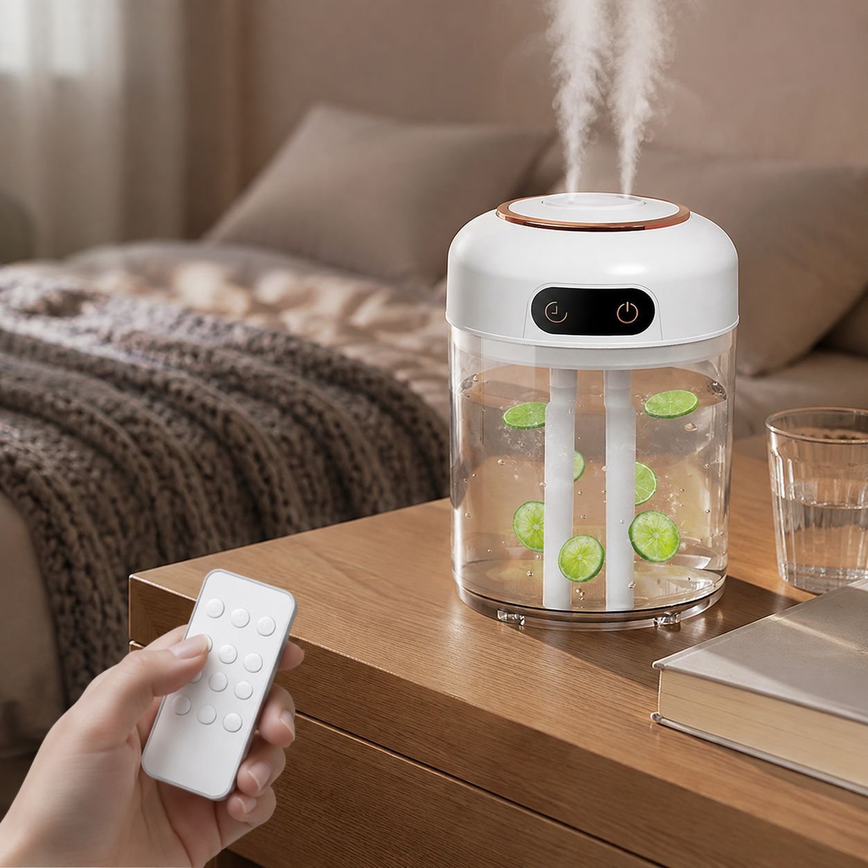 Humidificador de 4.5 litros con doble salida, control remoto y función de temporizador