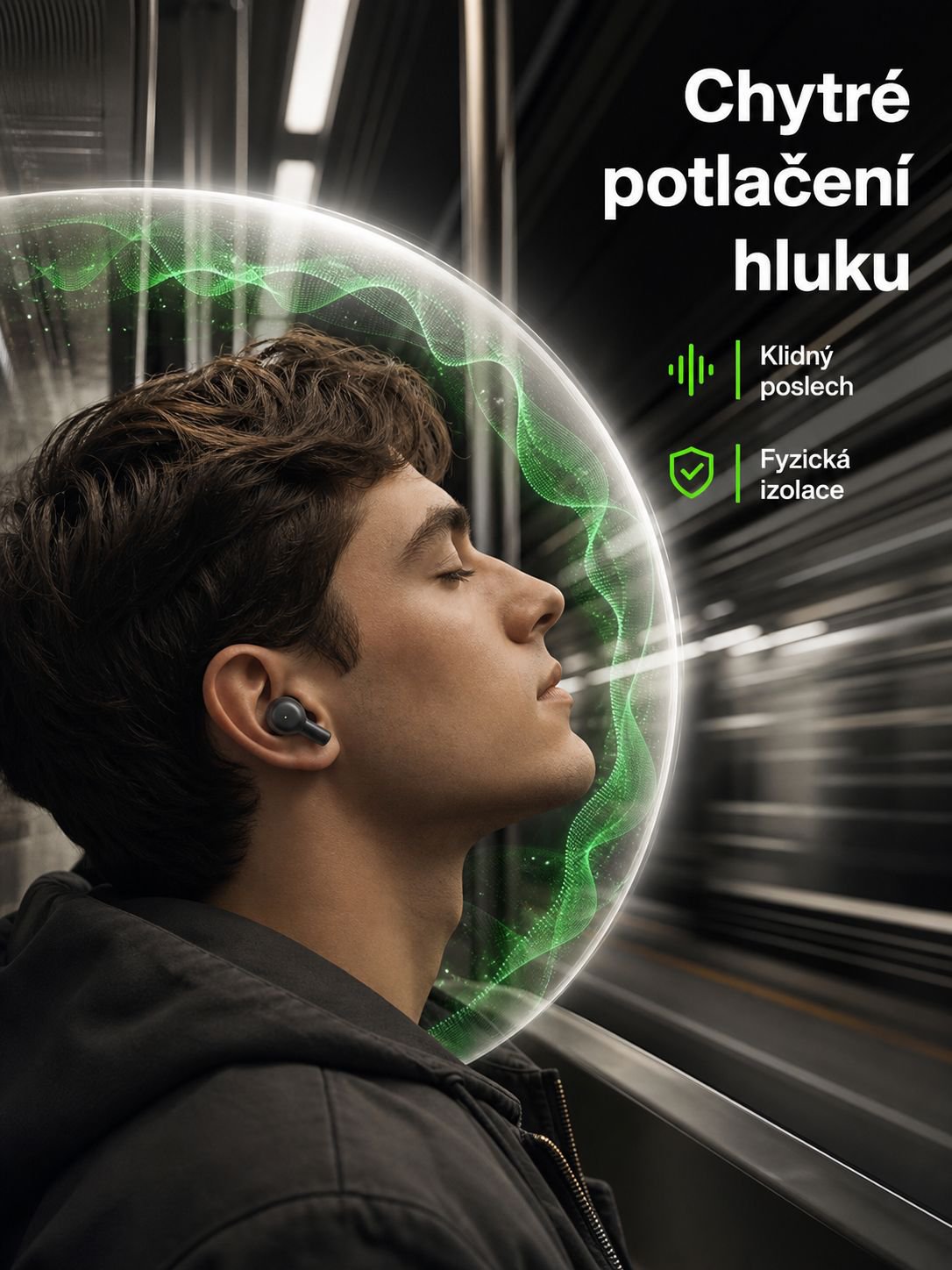 Bezdrátová sluchátka do uší s kostním vedením a potlačením hluku