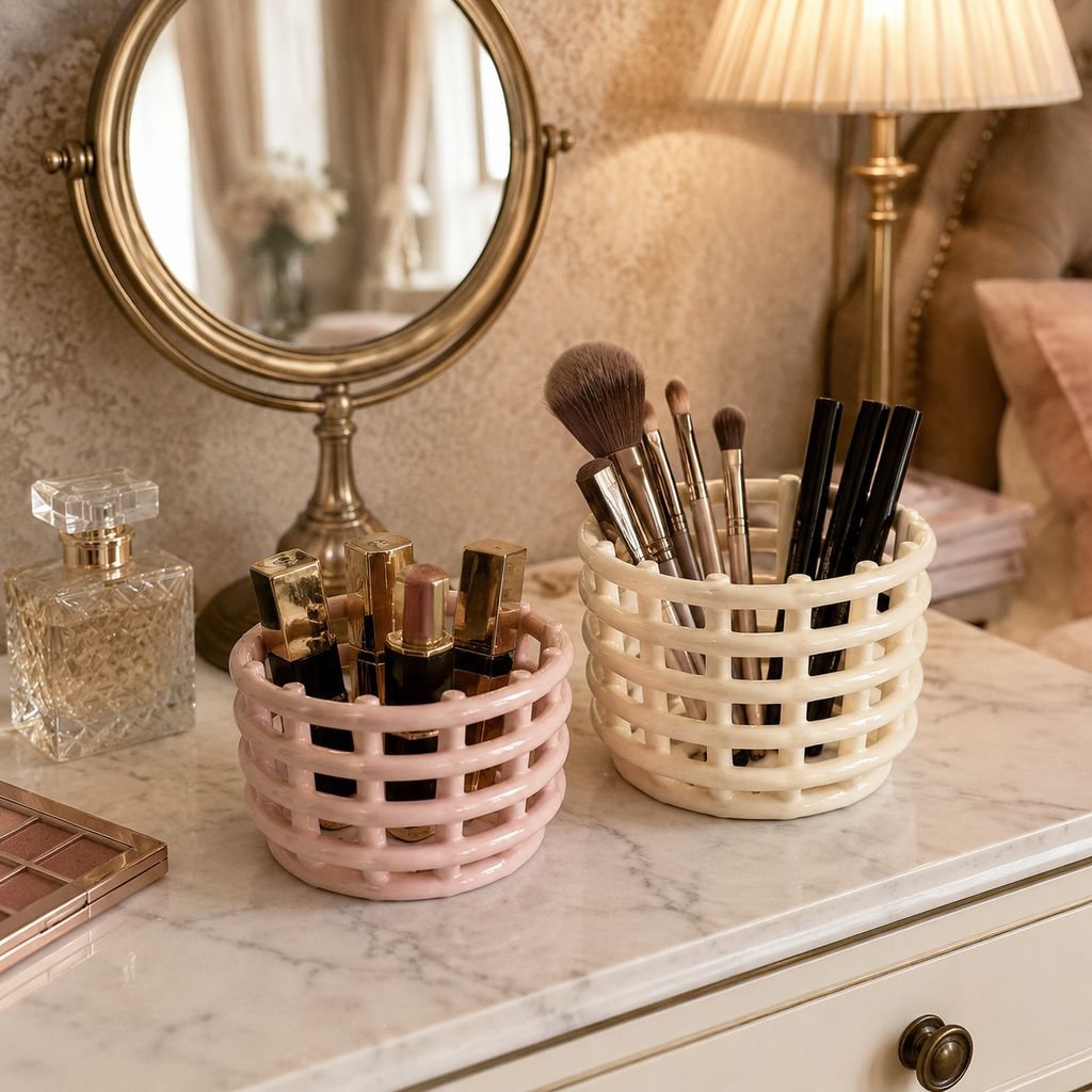 Home decor ceramic basket for storage and display
