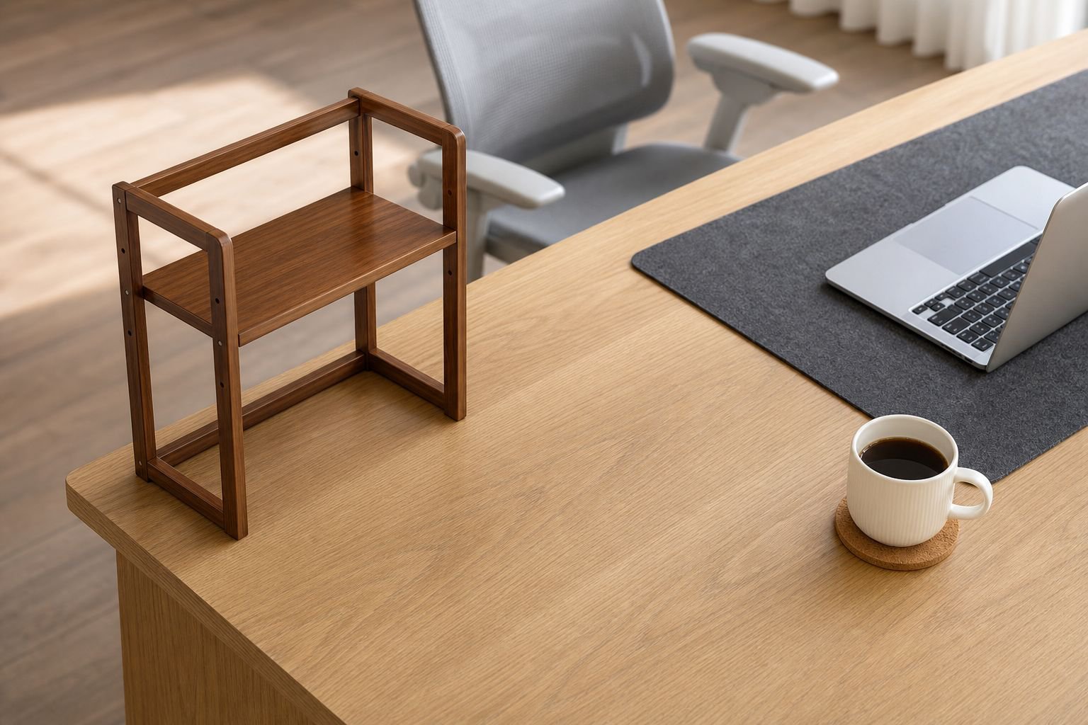 Desktop organizer shelf with adjustable compartments
