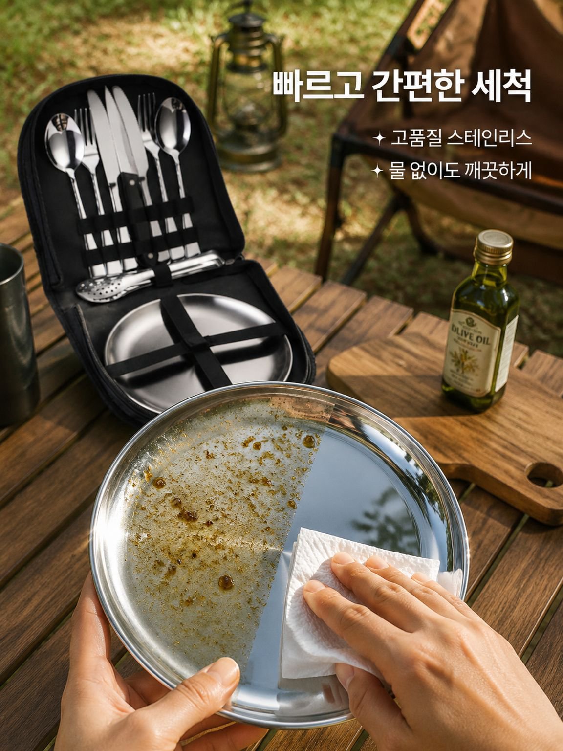 스테인리스 캠핑 식기 휴대용 야외용 세트