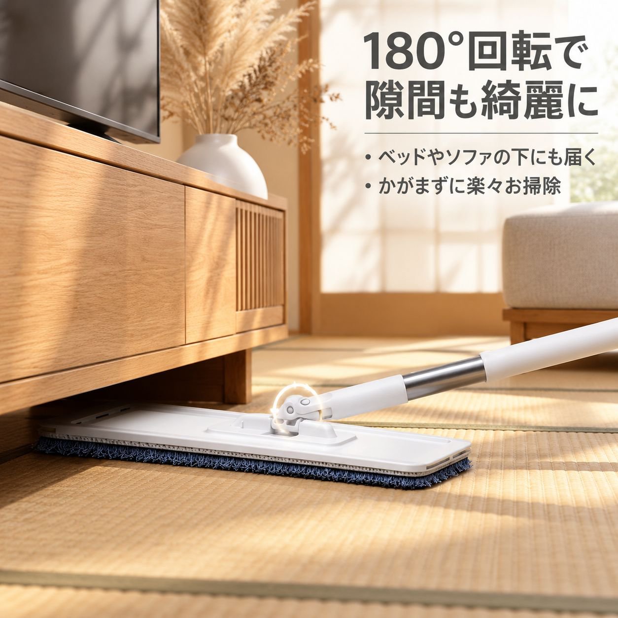 ハンズフリー フラットモップ フローリング タイル床兼用 家庭用 モップ