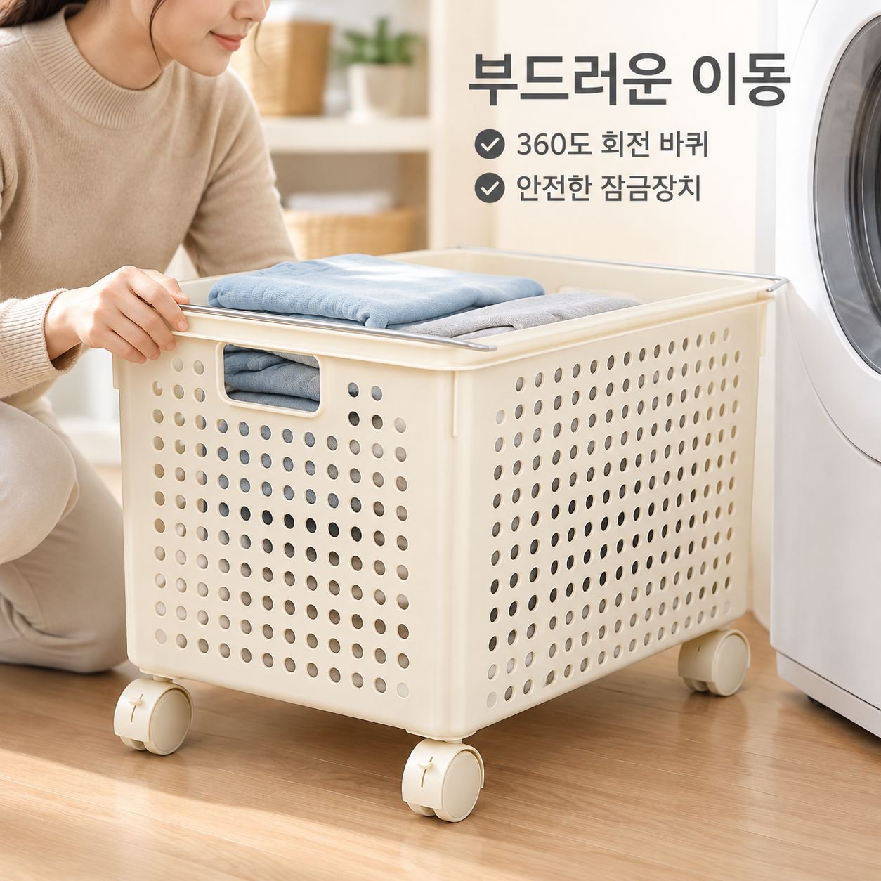 바퀴형 이동식 빨래바구니 런드리트롤리 세탁바구니 다용도 수납카트