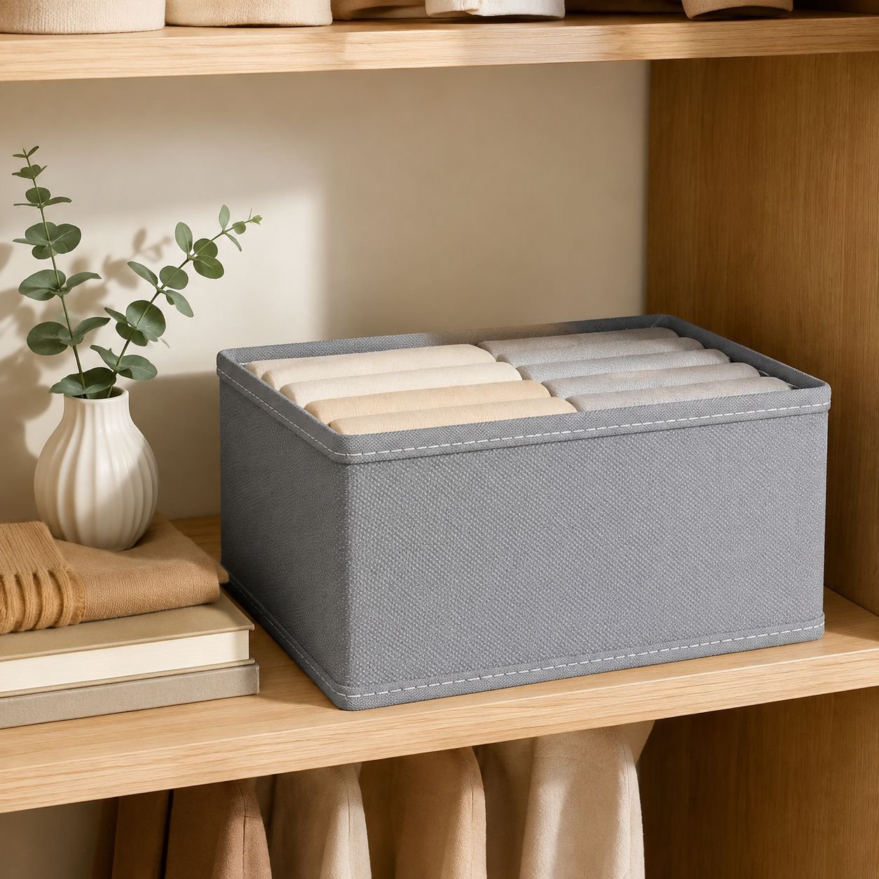 Boîte de rangement en tissu non tissé avec plaque PP épaissie, rangement pour vêtements type tiroir