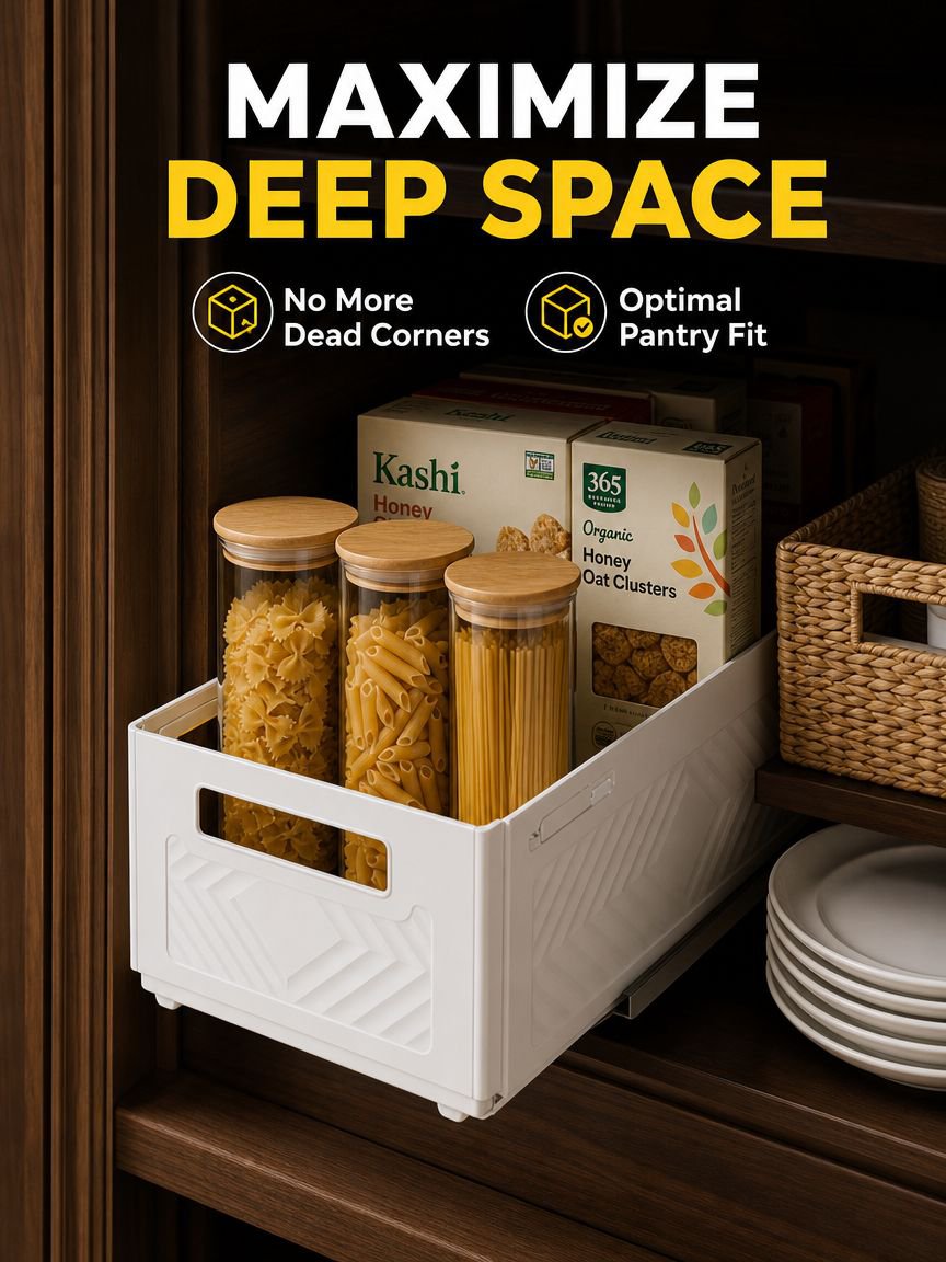Cabinet storage box, drawer-style extendable desktop snack and sundry kitchen organizer, deep cabine