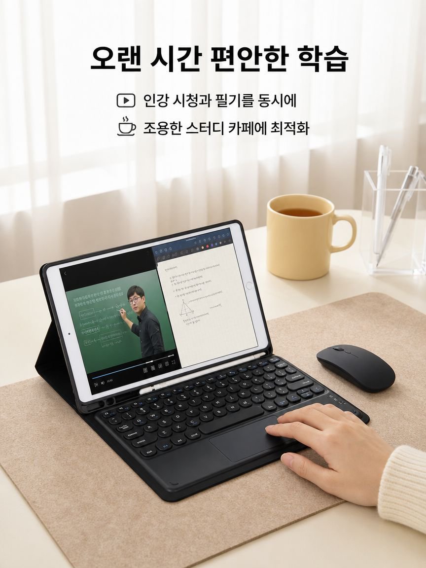 고급스러운 디자인의 태블릿 키보드 케이스와 마우스