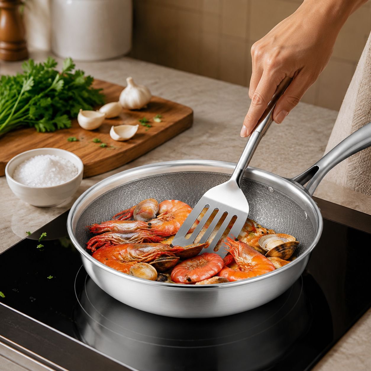 Sartén multifuncional de acero inoxidable de alta calidad y saludable