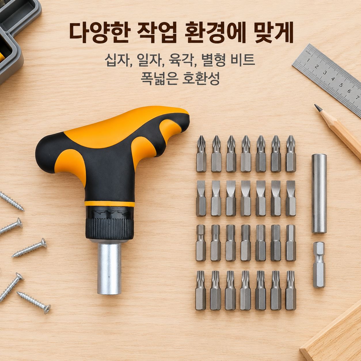 2세대 T형 72T 라쳇 드라이버 세트 정역회전 십자 일자 육각 별 핸들