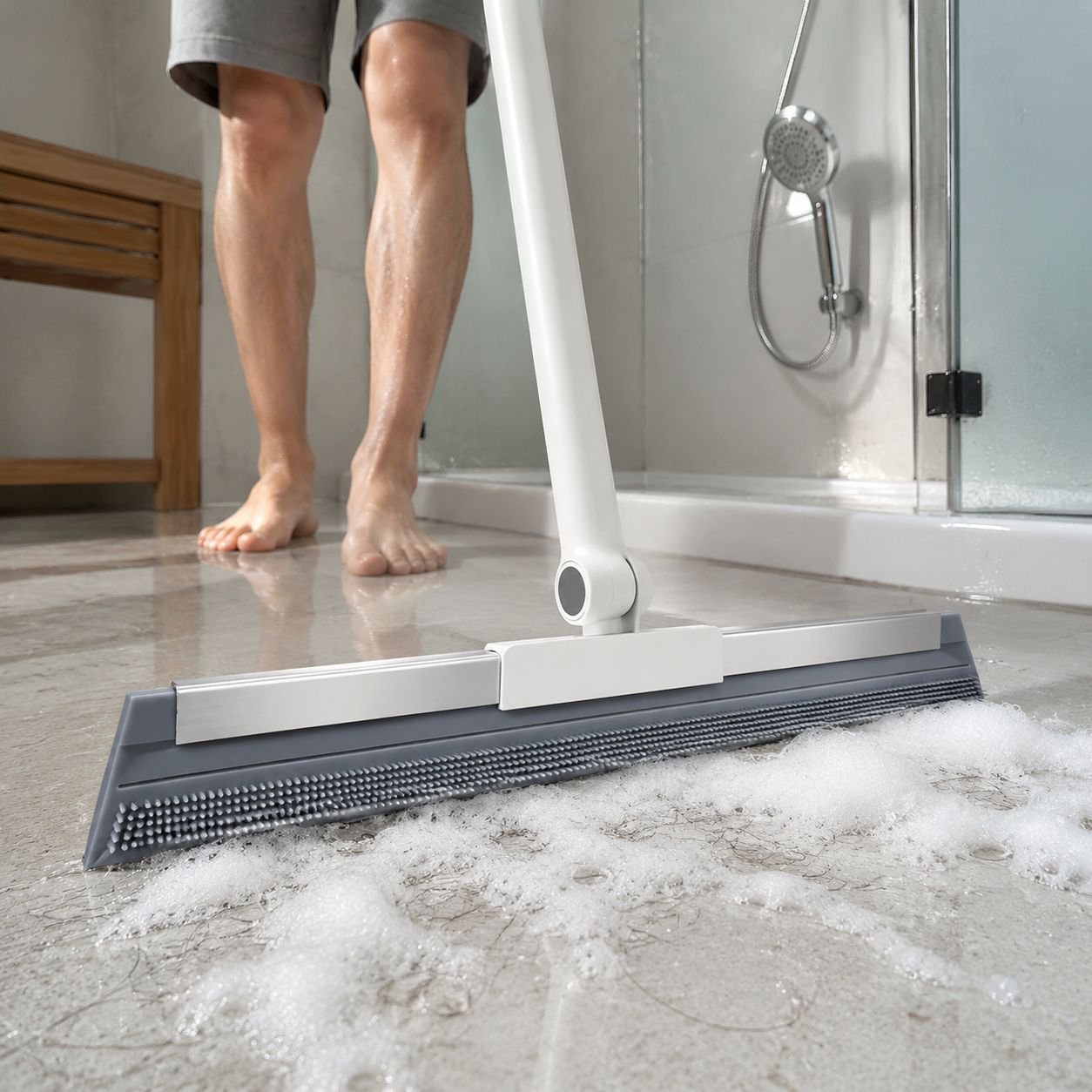 Escoba mágica especial para baño, 2 en 1 para secar y fregar